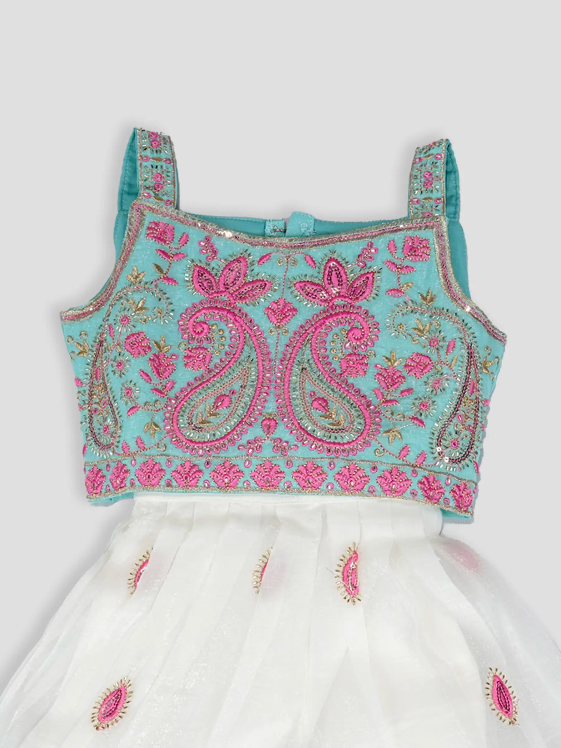 Hap & Hope Girls Embroidered Sleeveless Square Neck Party Wear Sharara Set with Dupatta For Girls