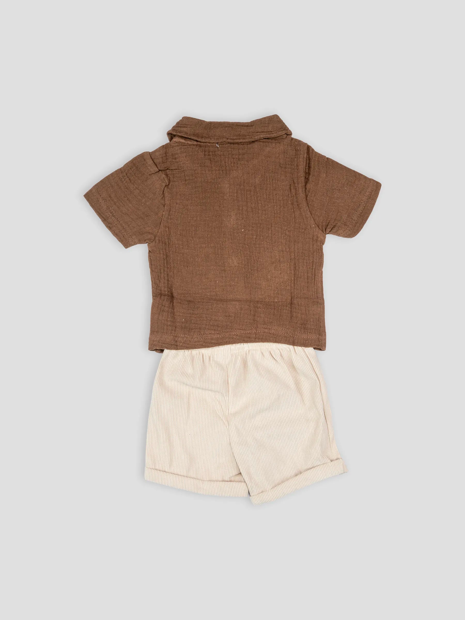 Hap&Hope  Cotton Embroidered Collar Neck Shirt & Shorts For Baby Boys