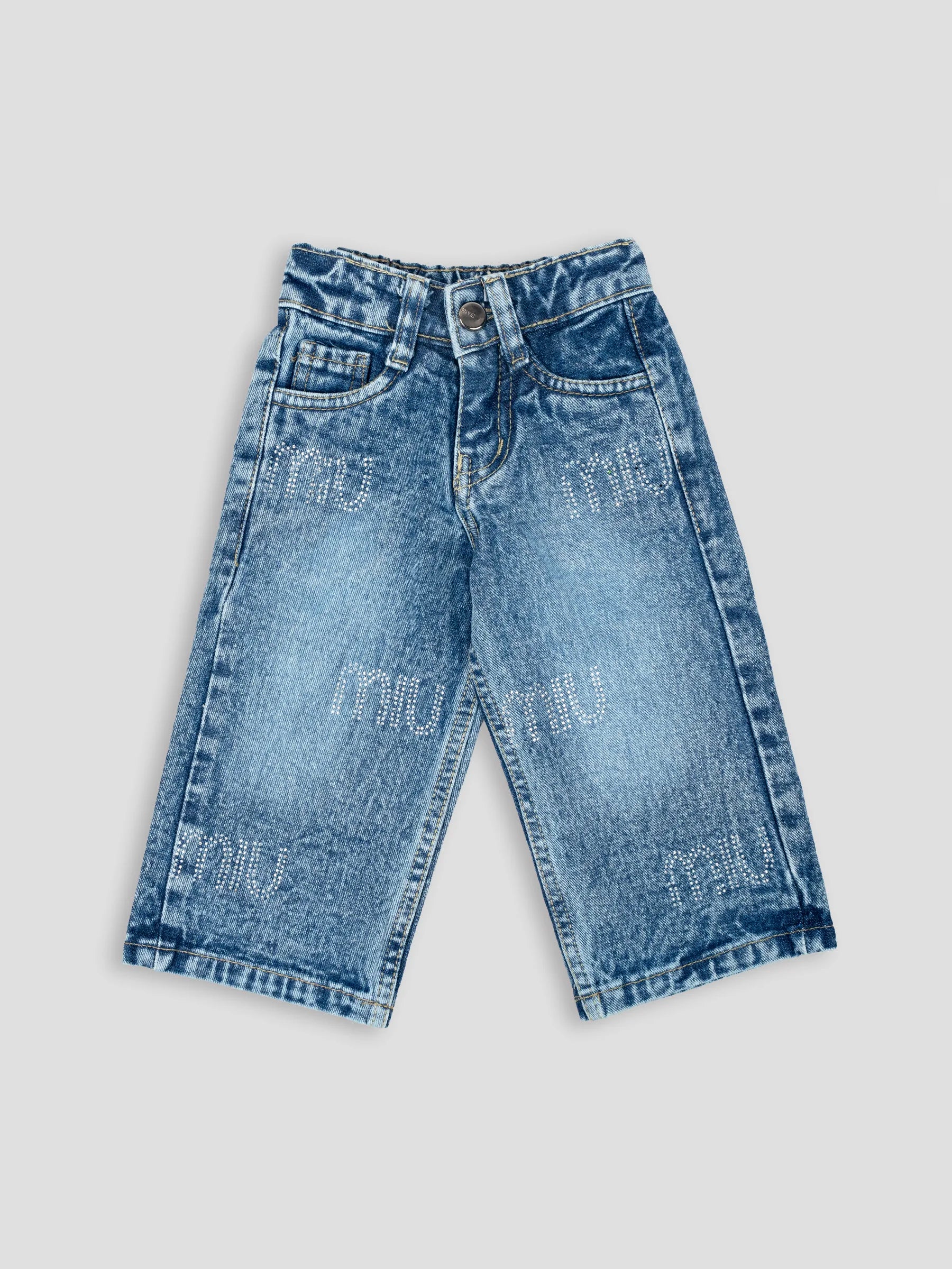Hap & Hope Girls Relaxed Fit Printed Denim Culotte Jeans For Girls