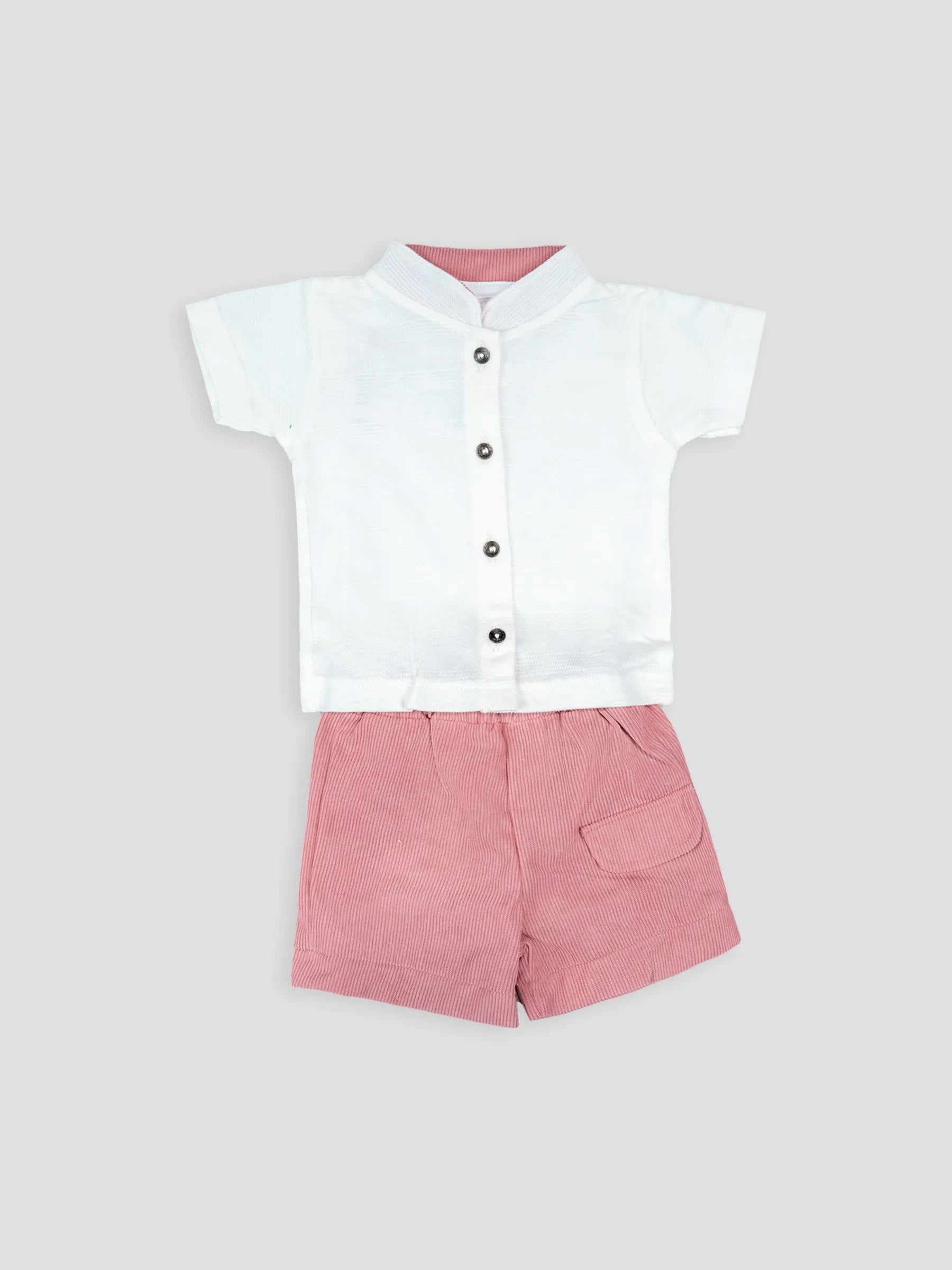 Hap & Hope  Cotton Chinese Collar Shirt & Shorts For Baby Boys