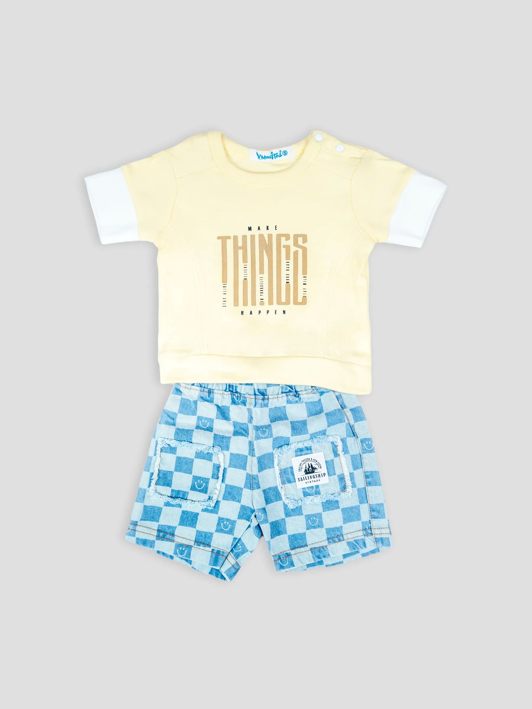Hap & Hope  Printed Round Neck Half Sleeve Cotton T-Shirt & Shorts For Baby Boys