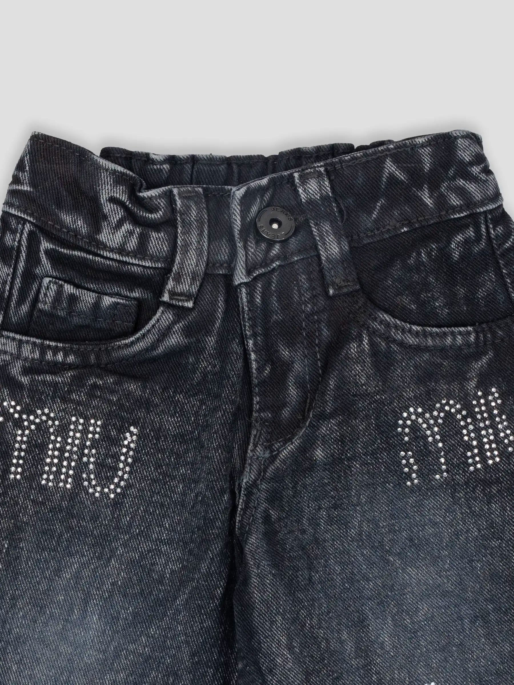 Hap & Hope Girls Relaxed Fit Printed Denim Culotte Jeans For Girls