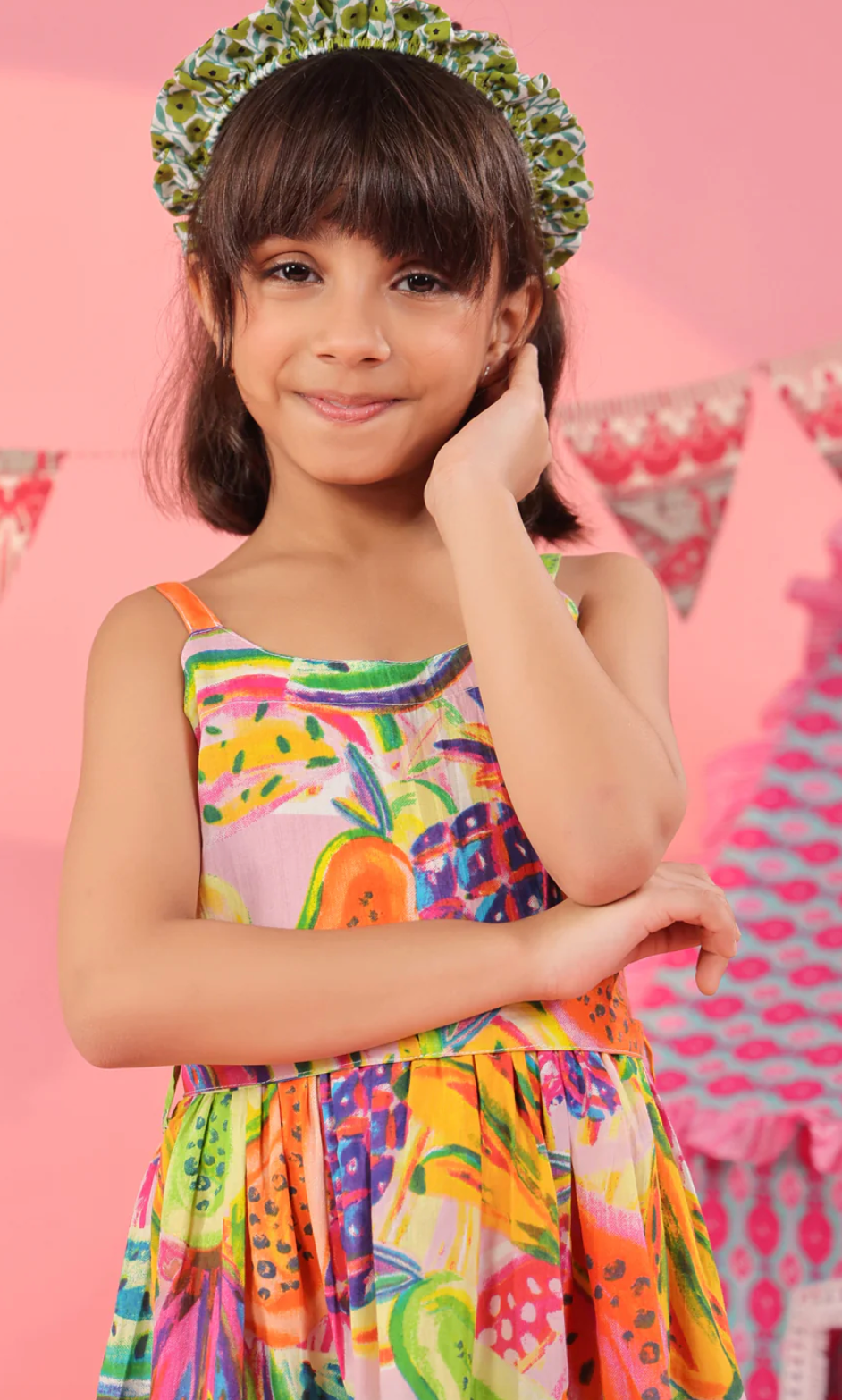 Girls Tropical Printed Sleeveless Cotton Fit and Flare Dress Regular