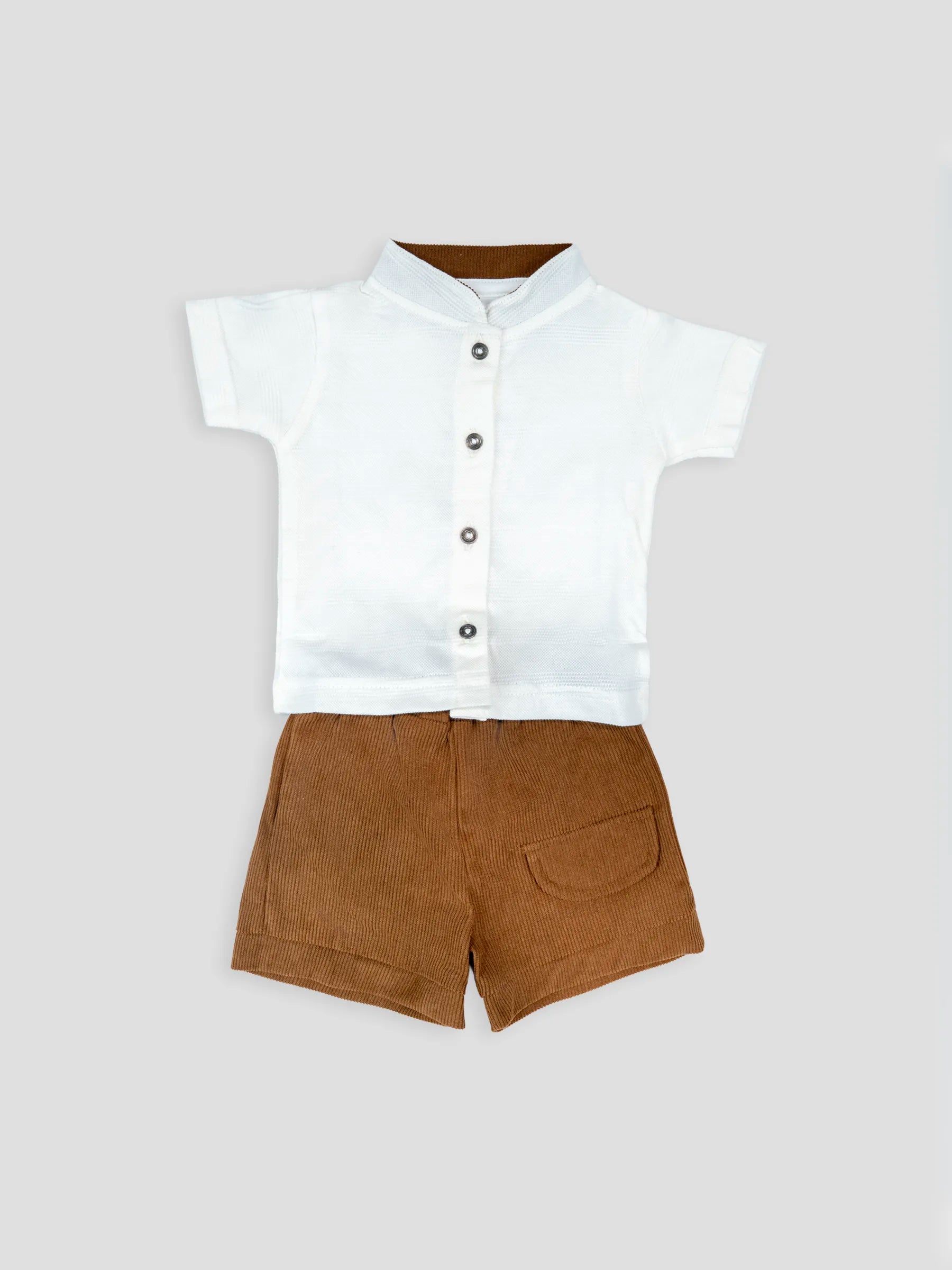 Hap & Hope  Cotton Chinese Collar Shirt & Shorts For Baby Boys