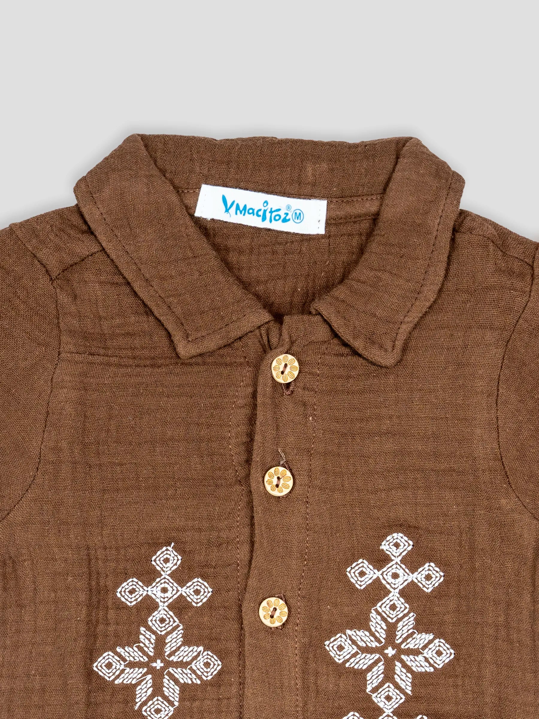 Hap&Hope  Cotton Embroidered Collar Neck Shirt & Shorts For Baby Boys