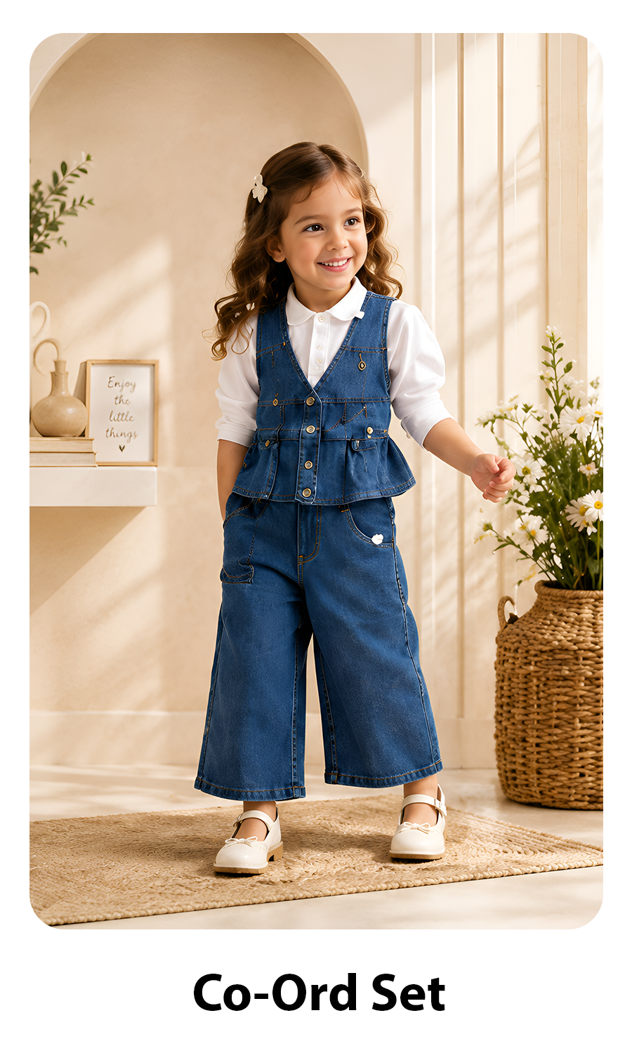 Hap & Hope  Denim Shirt & Skirt Style Cord Set For Girls