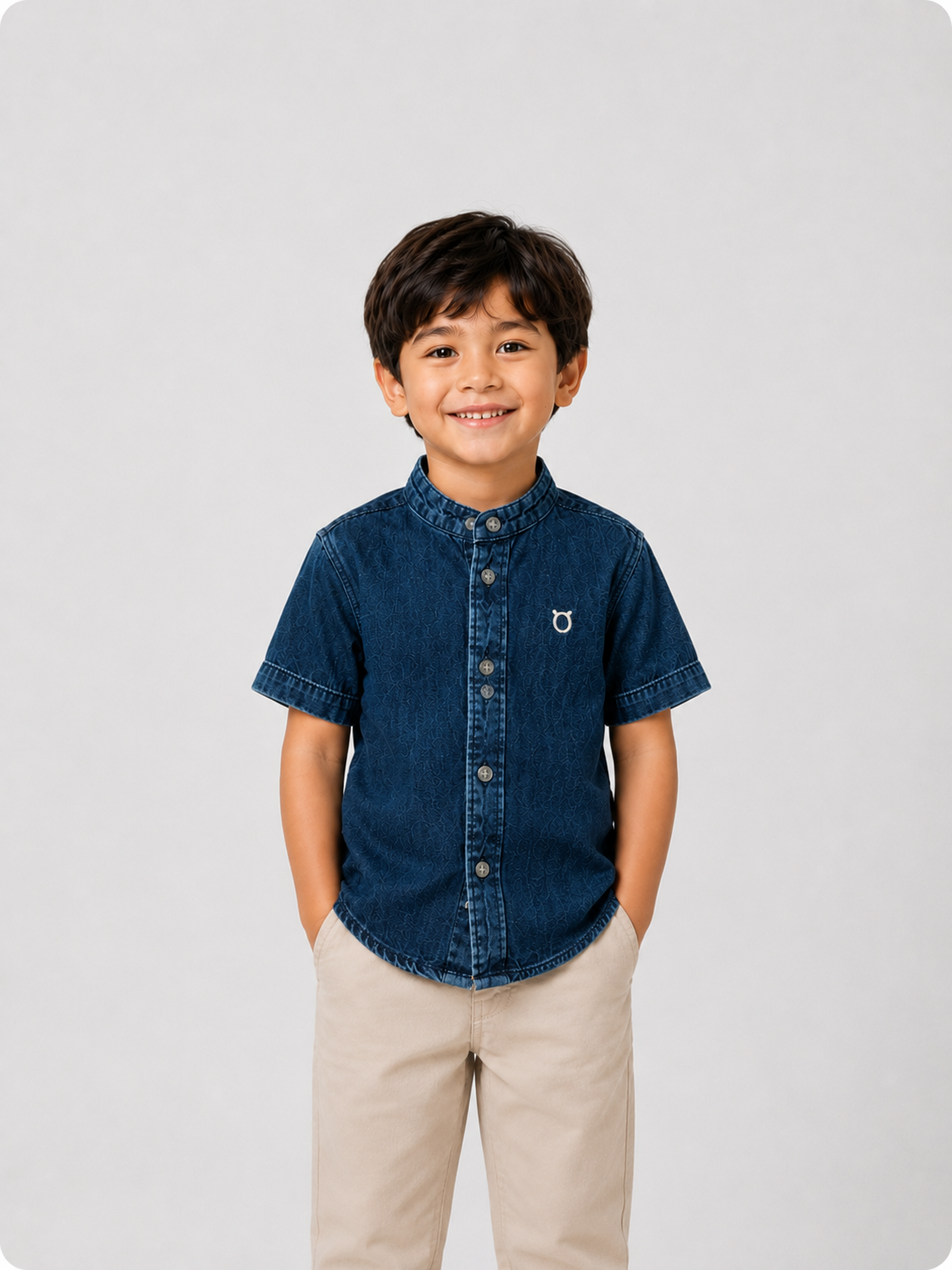 Hap&Hope Solid Chinese Neck Half Sleeve Denim Shirt for Boys