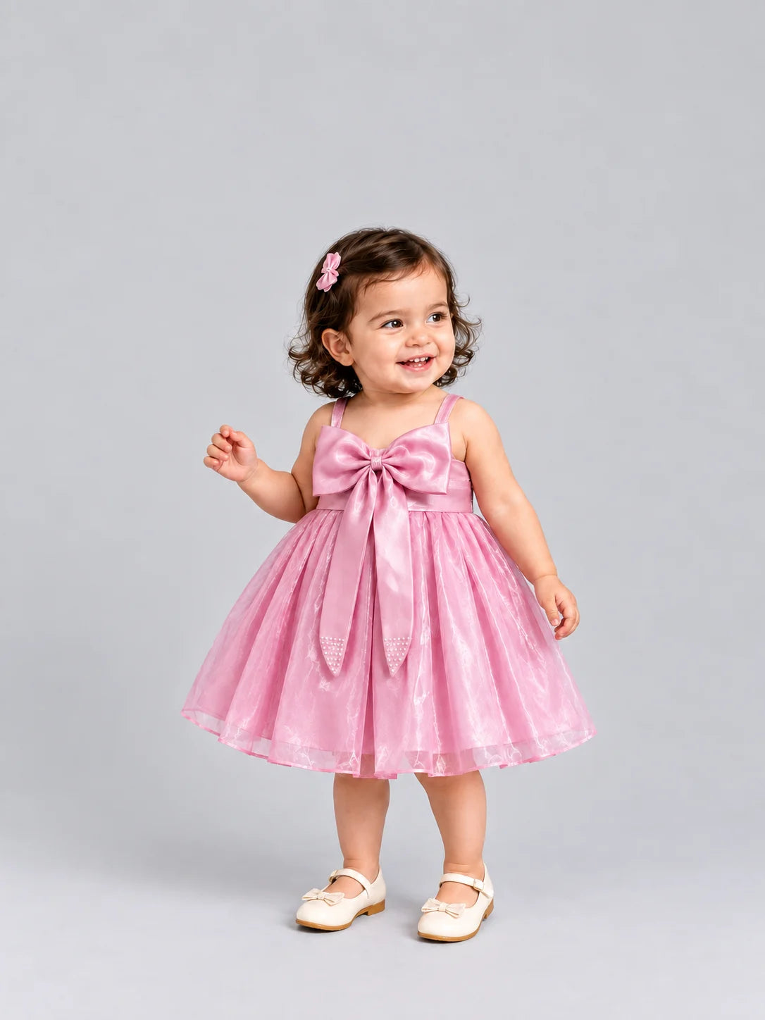 Hap & Hope Bow Detail Sleeveless Party Wear Frock  For Girls