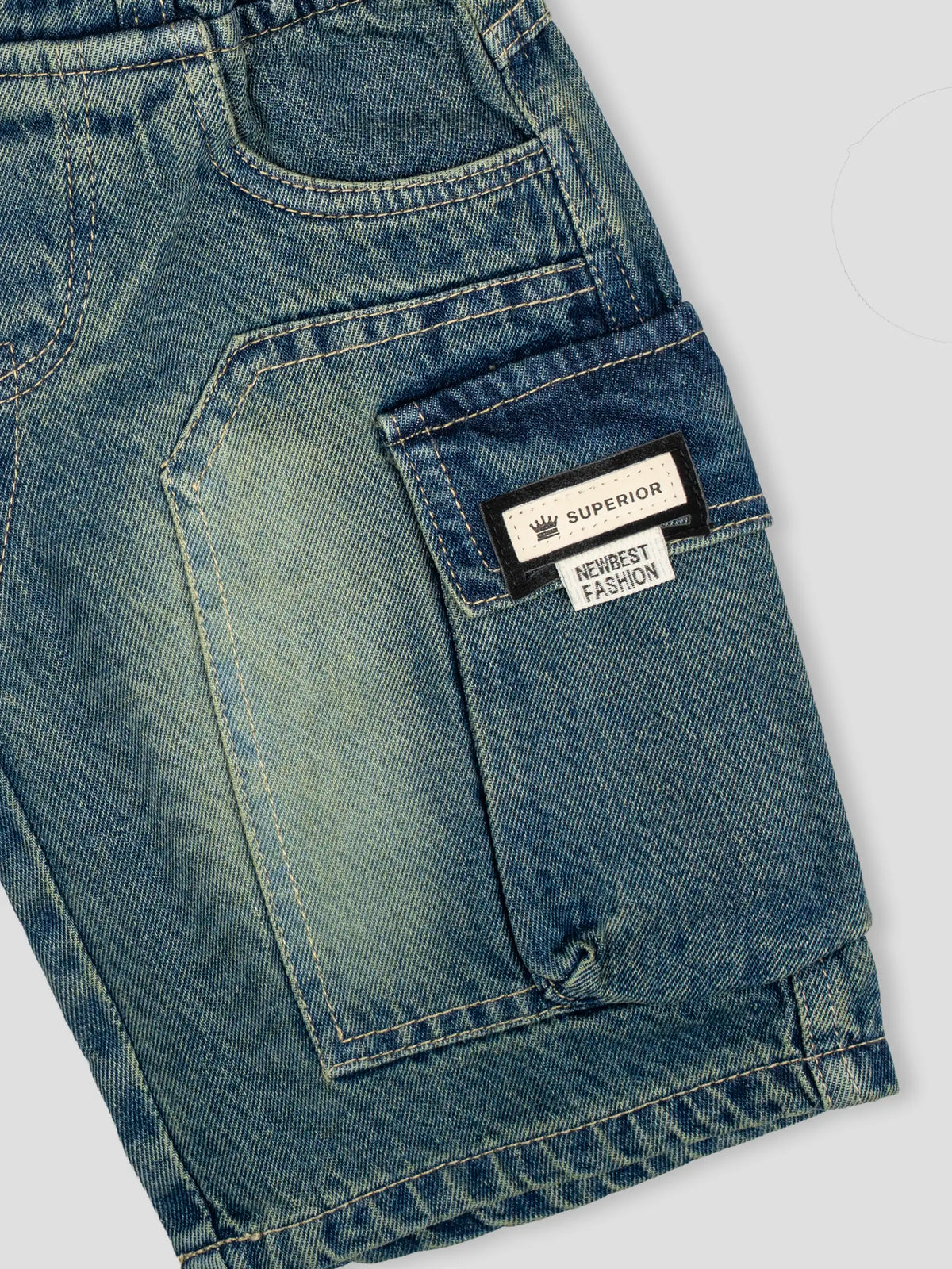 Hap & Hope Boys Relaxed Fit Denim Cargo Shorts For Boys