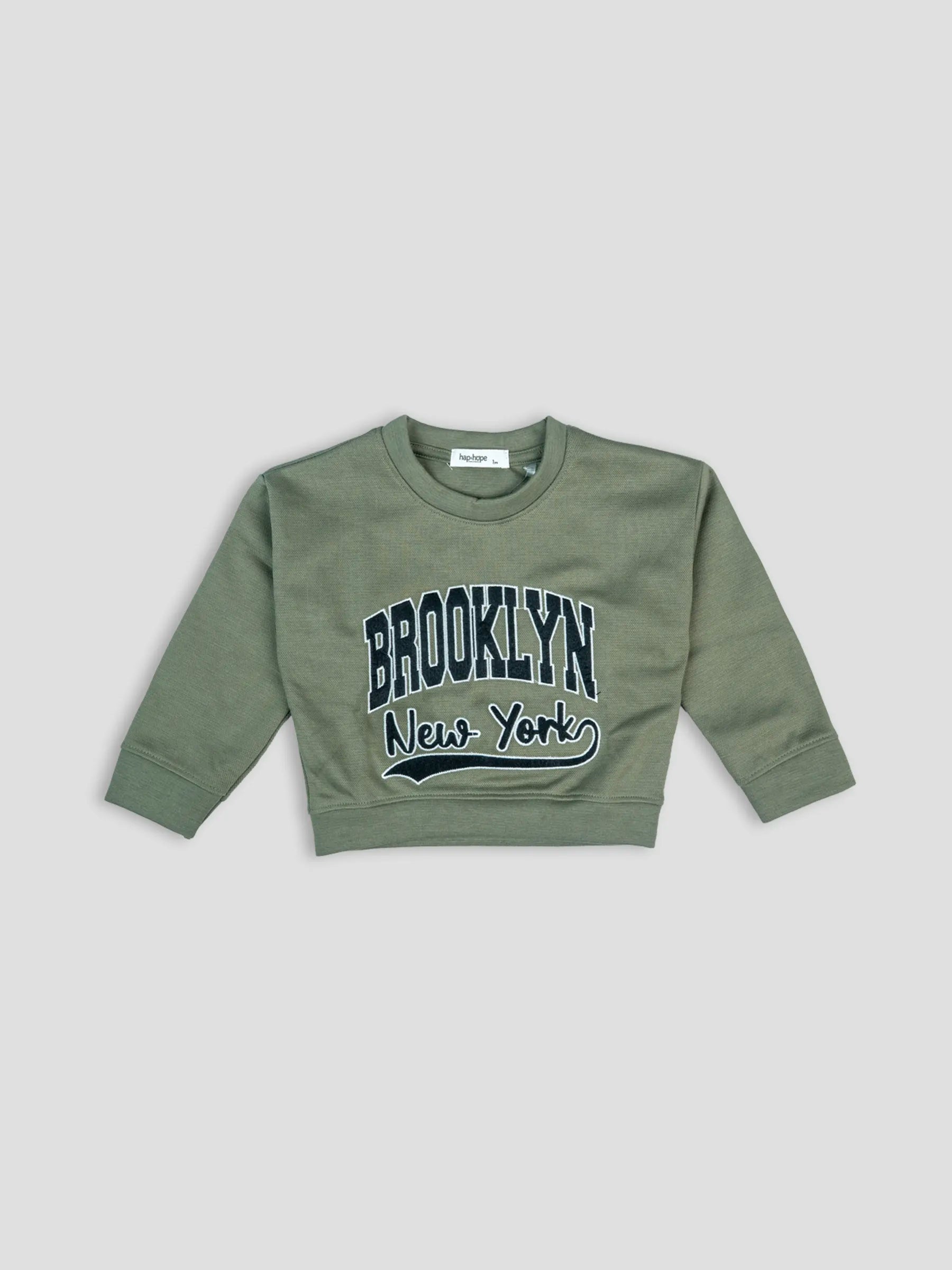 Hap & Hope  Brooklyn New York Printed Full Sleeve Cotton T-Shirt For Boys