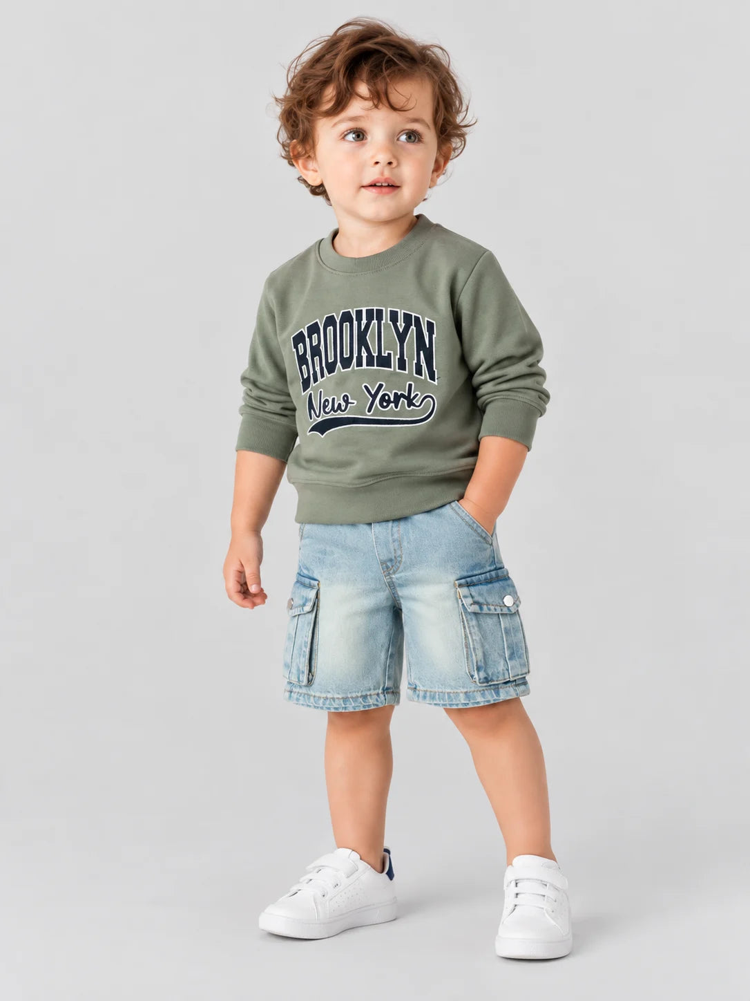 Hap & Hope  Brooklyn New York Printed Full Sleeve Cotton T-Shirt For Boys