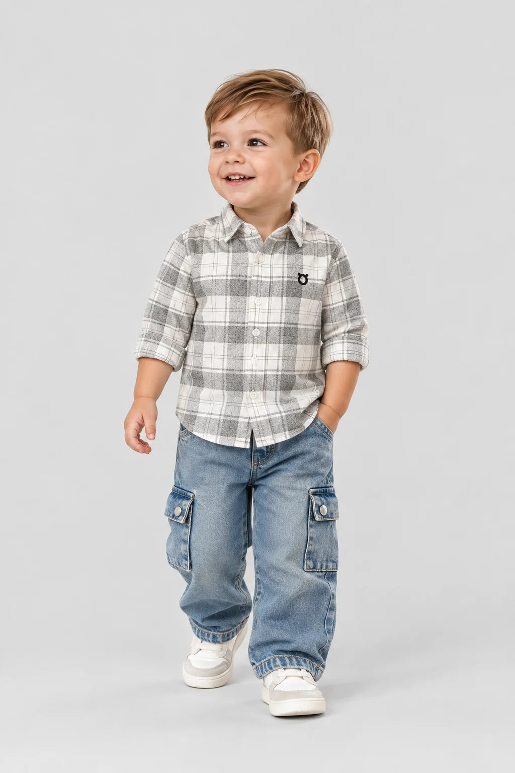 Hap & Hope Checked Collar Neck Full Sleeve Cotton Shirt for Boys