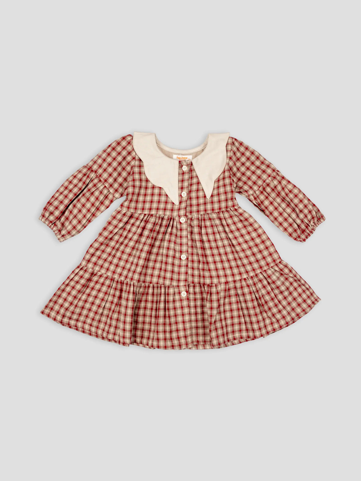 Hap & Hope Checked Full Sleeve Collar Frock For Girls