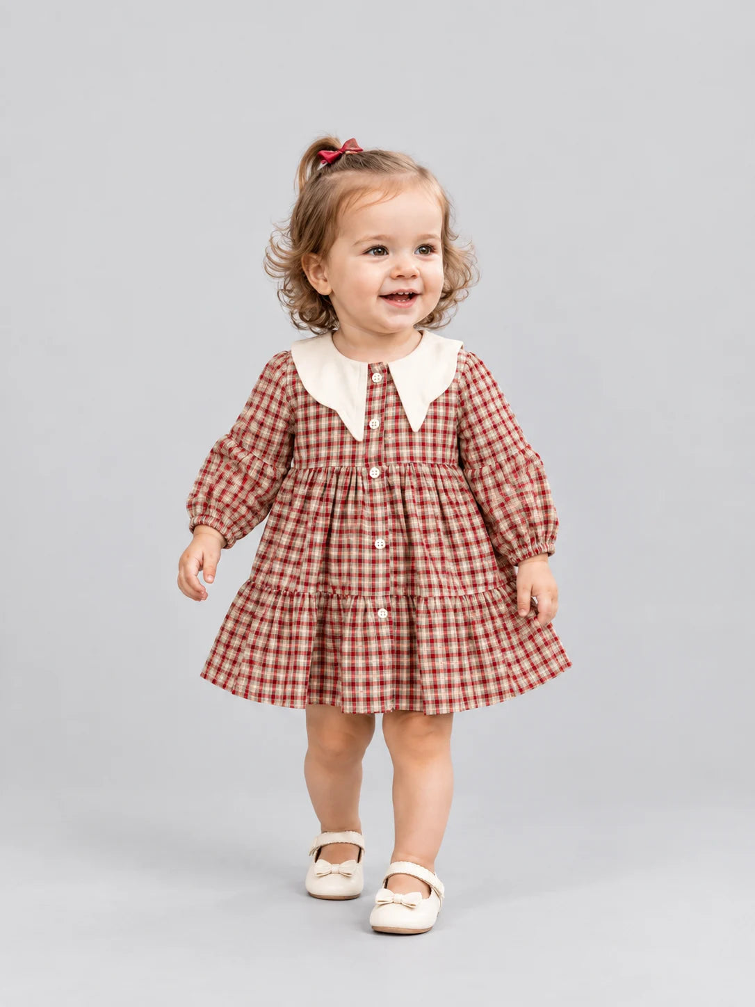 Hap & Hope Checked Full Sleeve Collar Frock For Girls
