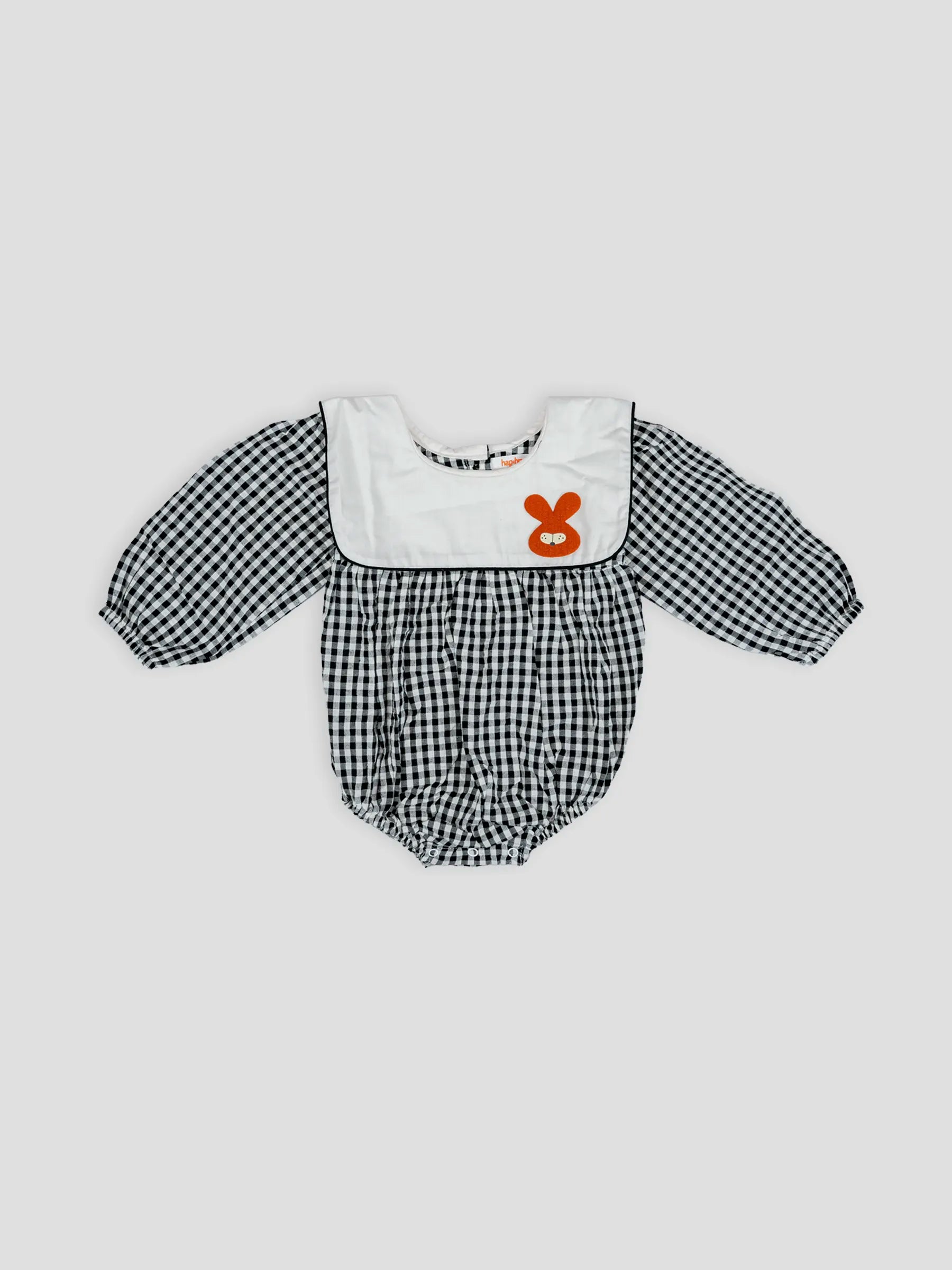 Hap & Hope  Checked Full Sleeve Collar Romper For Baby Girls