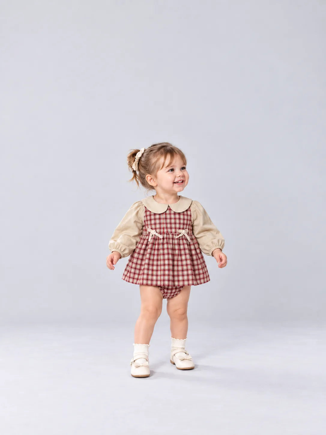 Hap & Hope Checked Full Sleeve Romper For Baby Girls