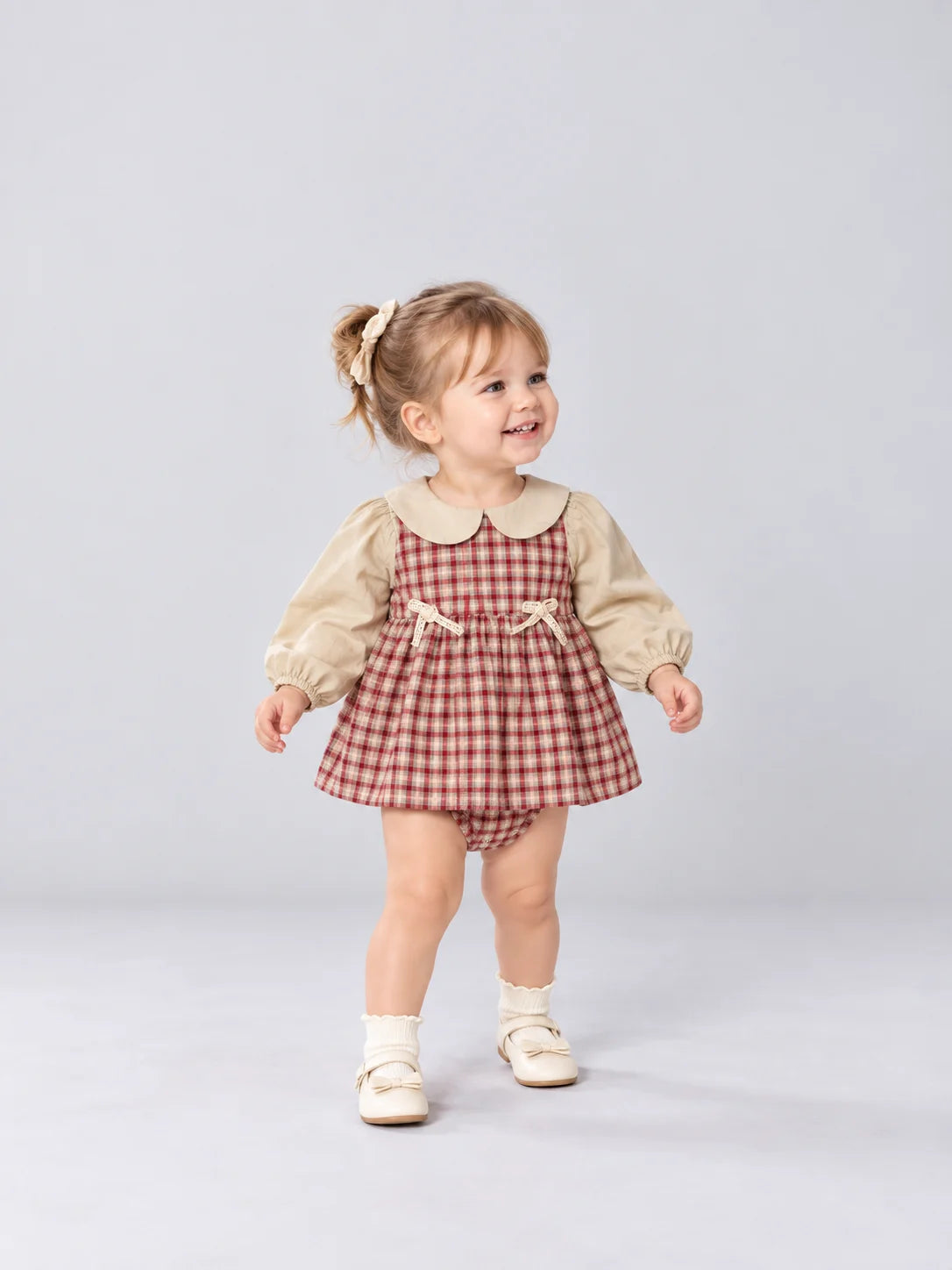 Hap & Hope Checked Full Sleeve Romper For Baby Girls
