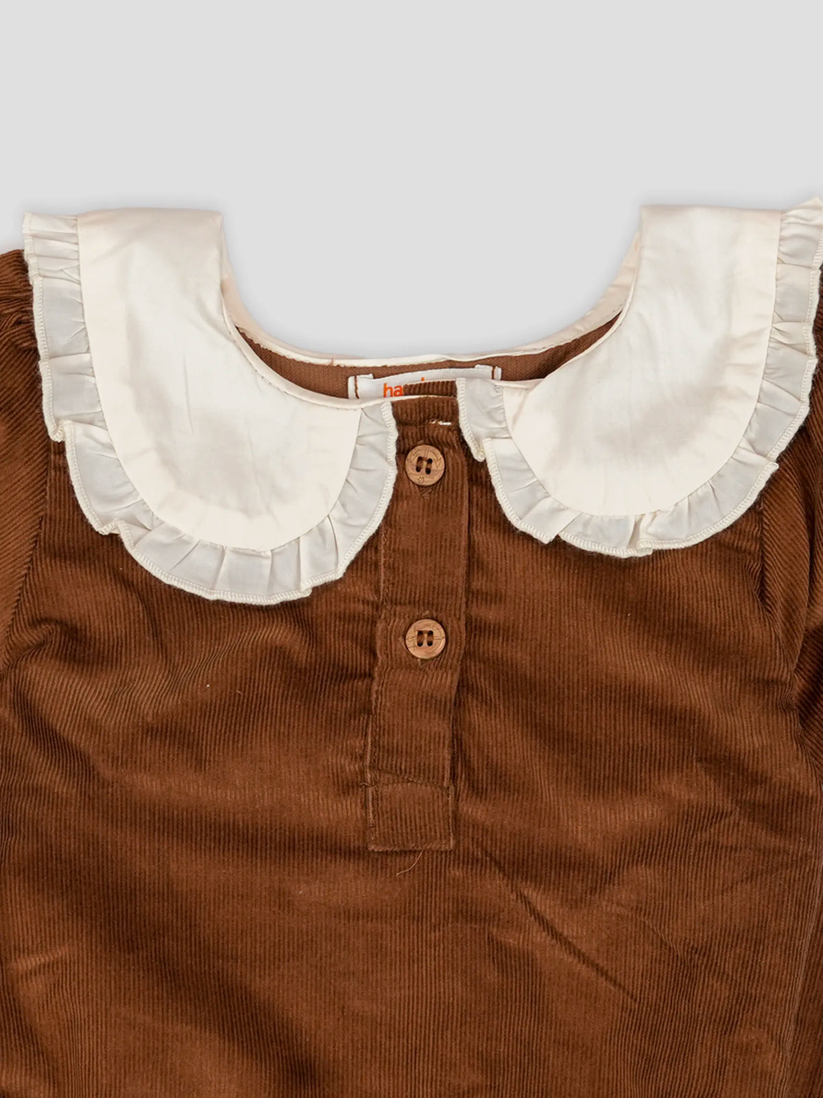 Hap & Hope  Corduroy Collar Neck Full Sleeve Romper For Baby Girls