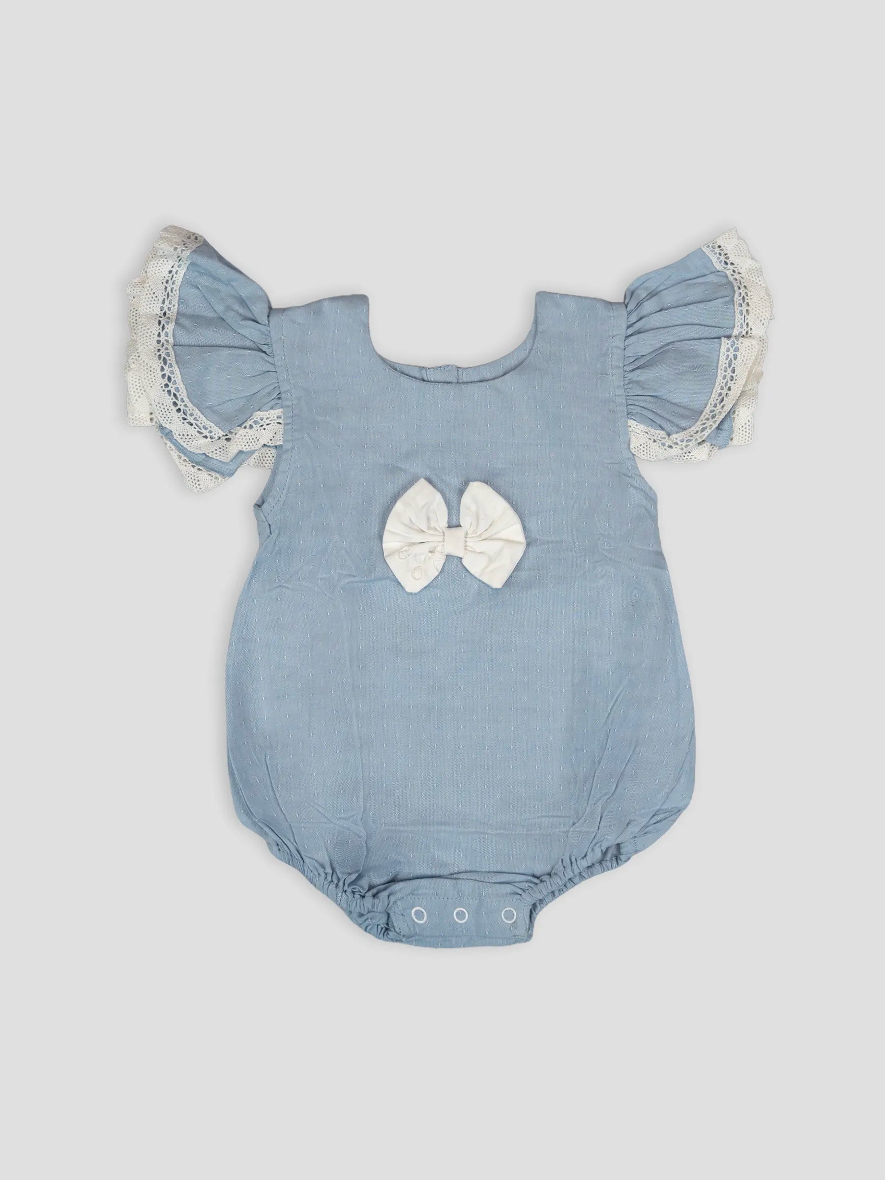 Hap & Hope Cotton Bow Detail Lace Sleeve Romper For Baby Girls