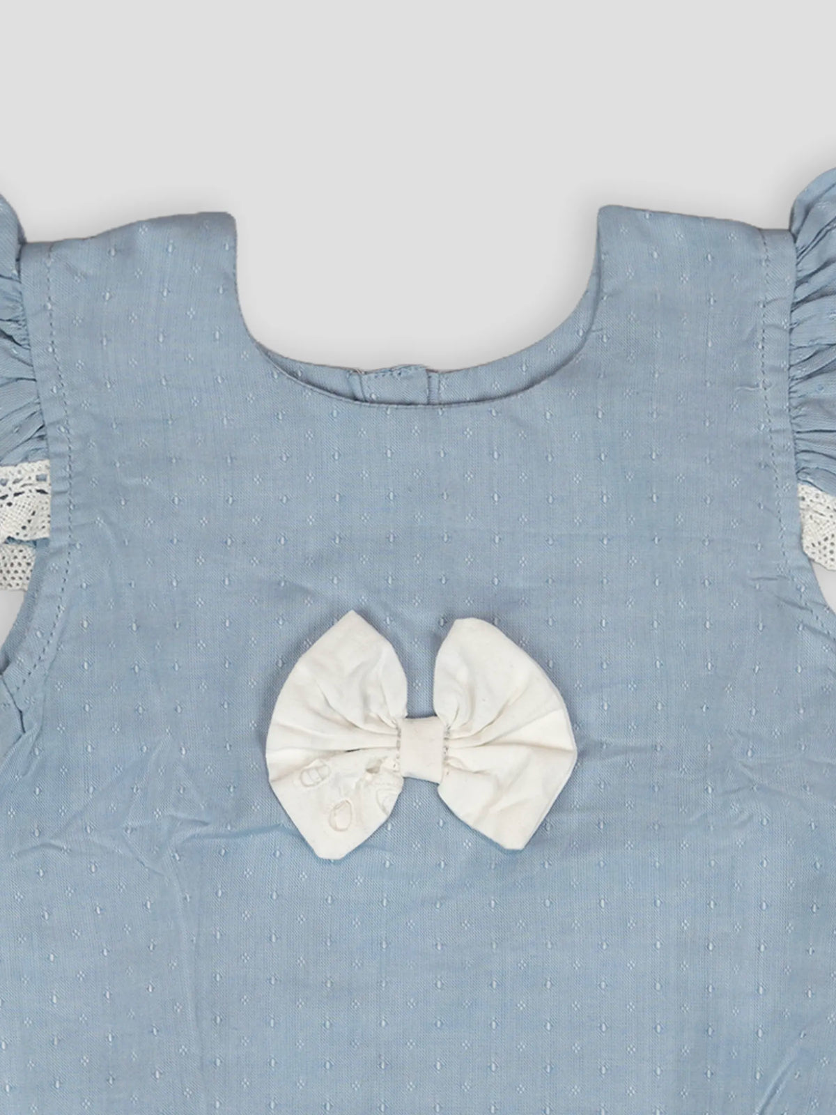 Hap & Hope Cotton Bow Detail Lace Sleeve Romper For Baby Girls