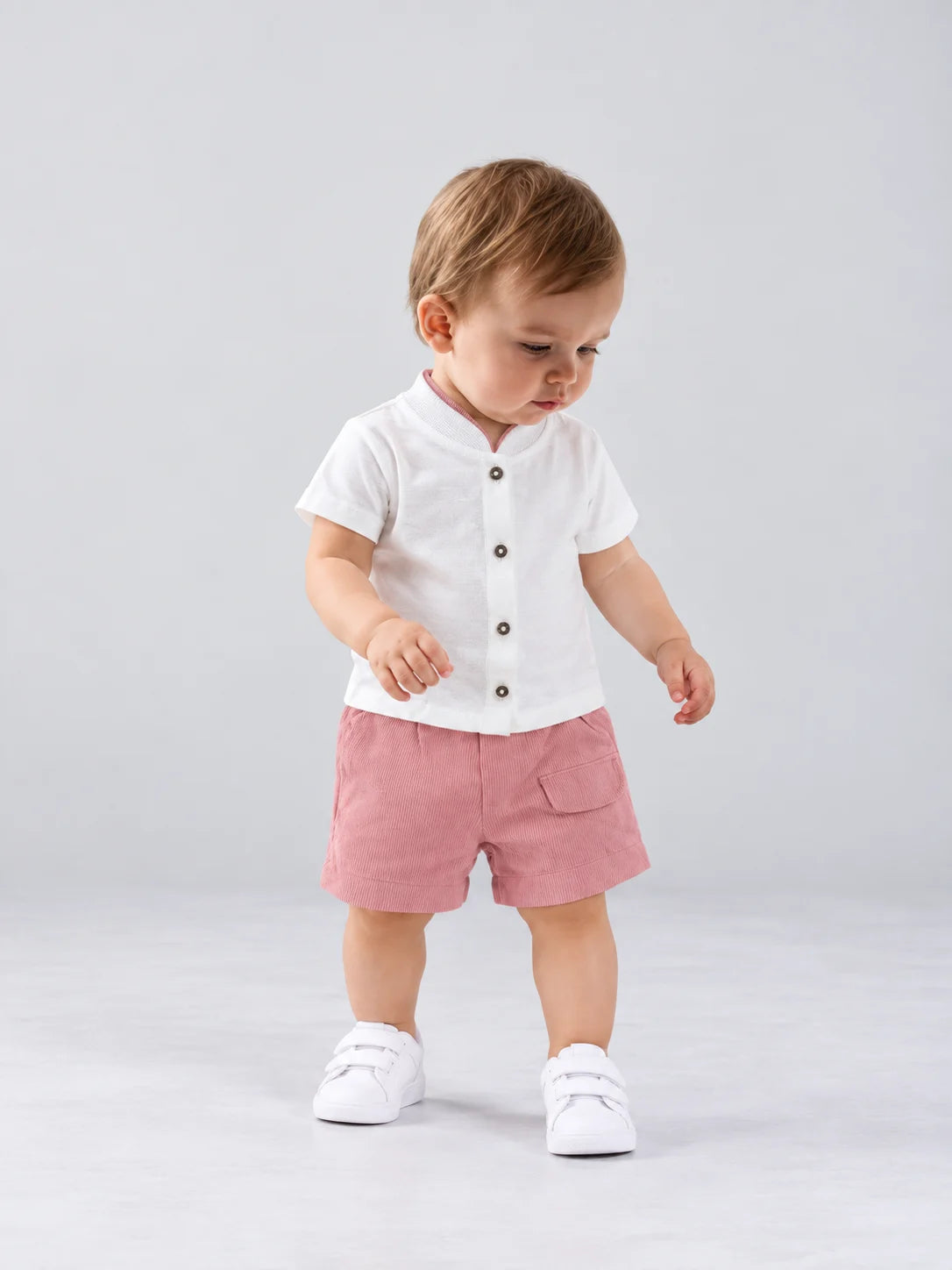 Hap & Hope  Cotton Chinese Collar Shirt & Shorts For Baby Boys