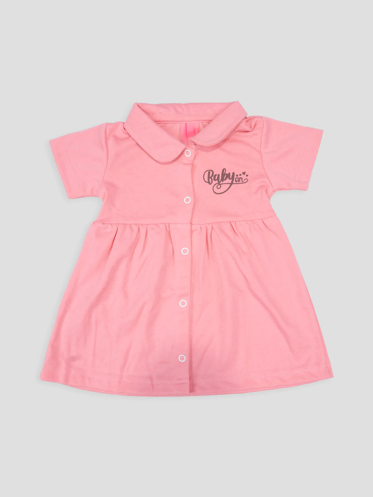 Hap & Hope  Cotton Collar Neck Button Front Frock For Baby Girls