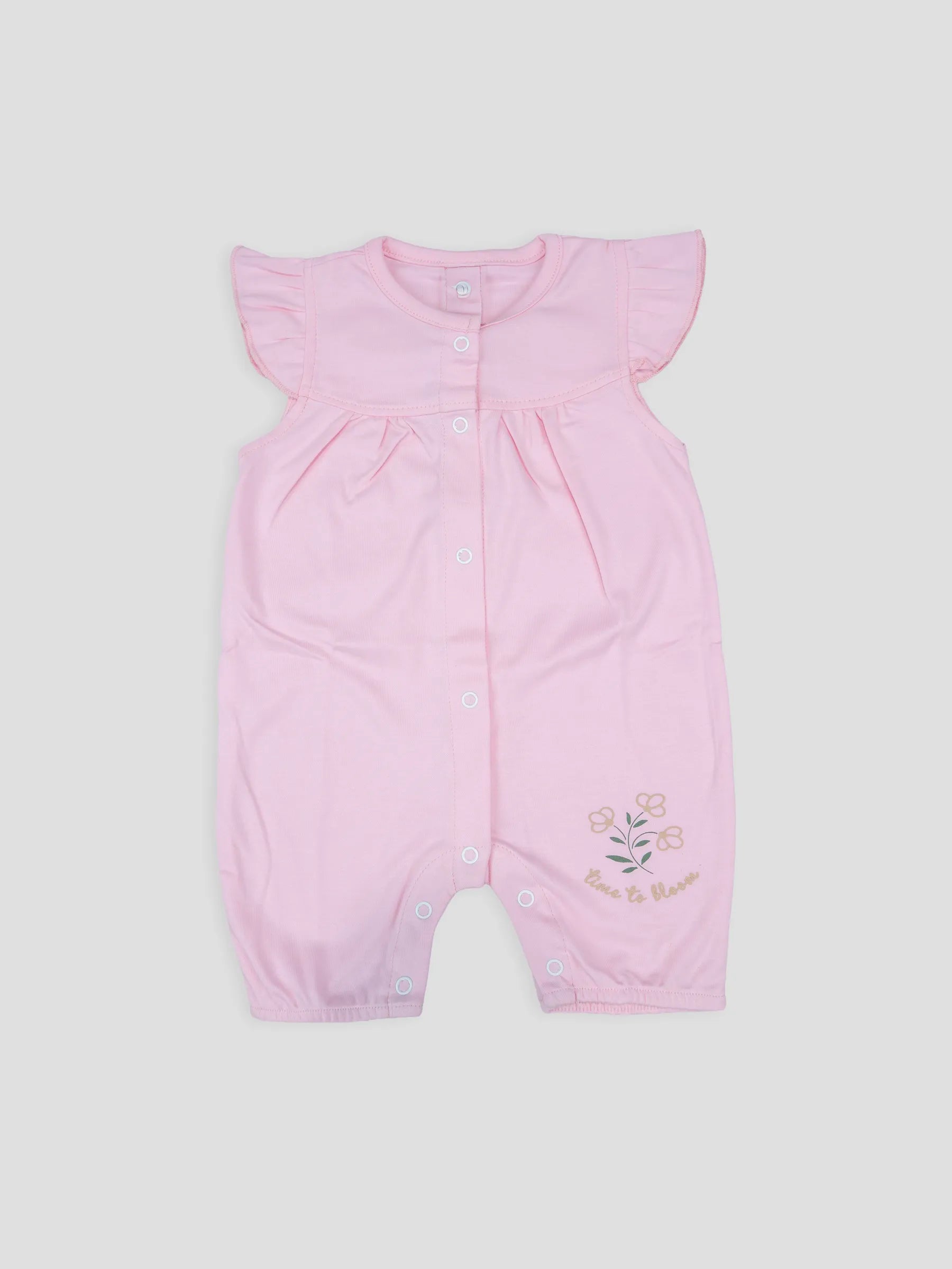 Hap & Hope  Cotton Flutter Sleeve Button Front Romper For Baby Girls