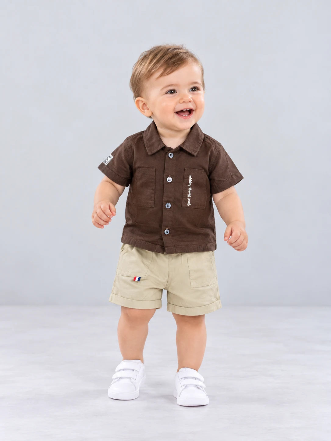 Hap & Hope  Cotton Half Sleeve Collar Neck Shirt & Shorts For Baby Boys