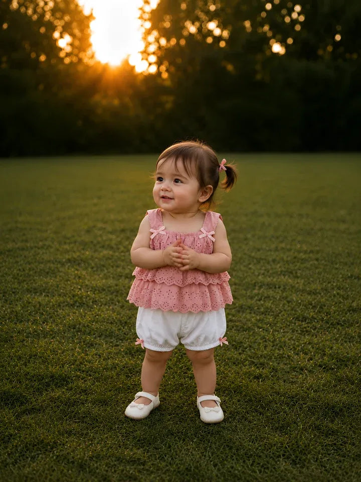 Hap & Hope  Cotton Layered Top & Shorts For Baby Girls