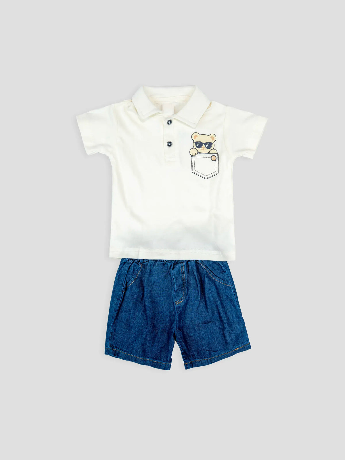 Hap & Hope  Cotton Polo T-Shirt & Denim Shorts For Baby Boys