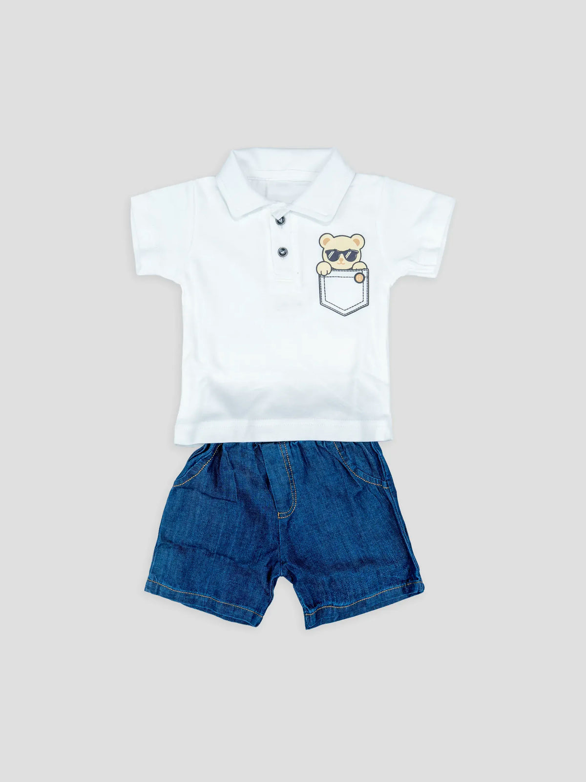 Hap & Hope  Cotton Polo T-Shirt & Denim Shorts For Baby Boys
