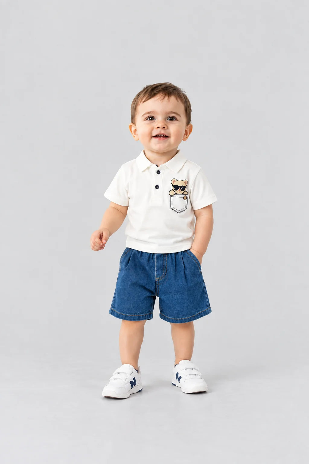 Hap & Hope  Cotton Polo T-Shirt & Denim Shorts For Baby Boys