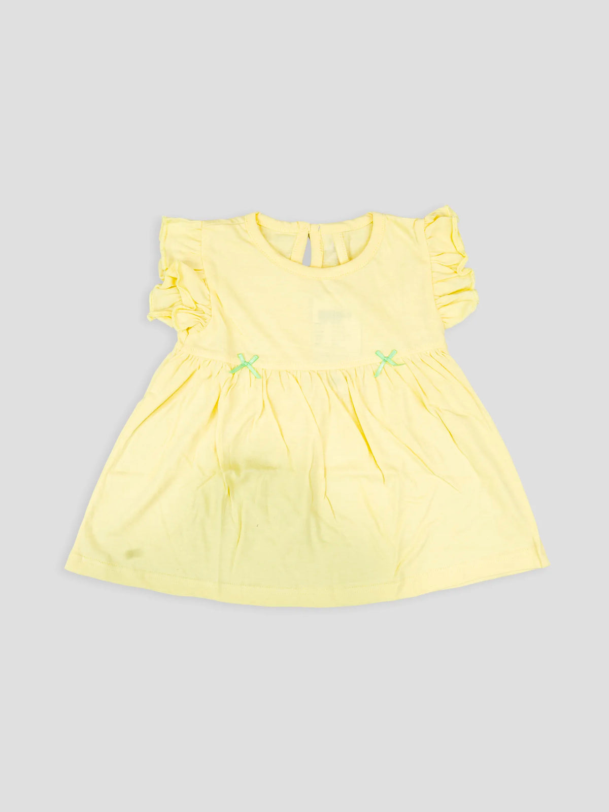 Hap & Hope  Cotton Ruffle Sleeve Bow Frock For Baby Girls