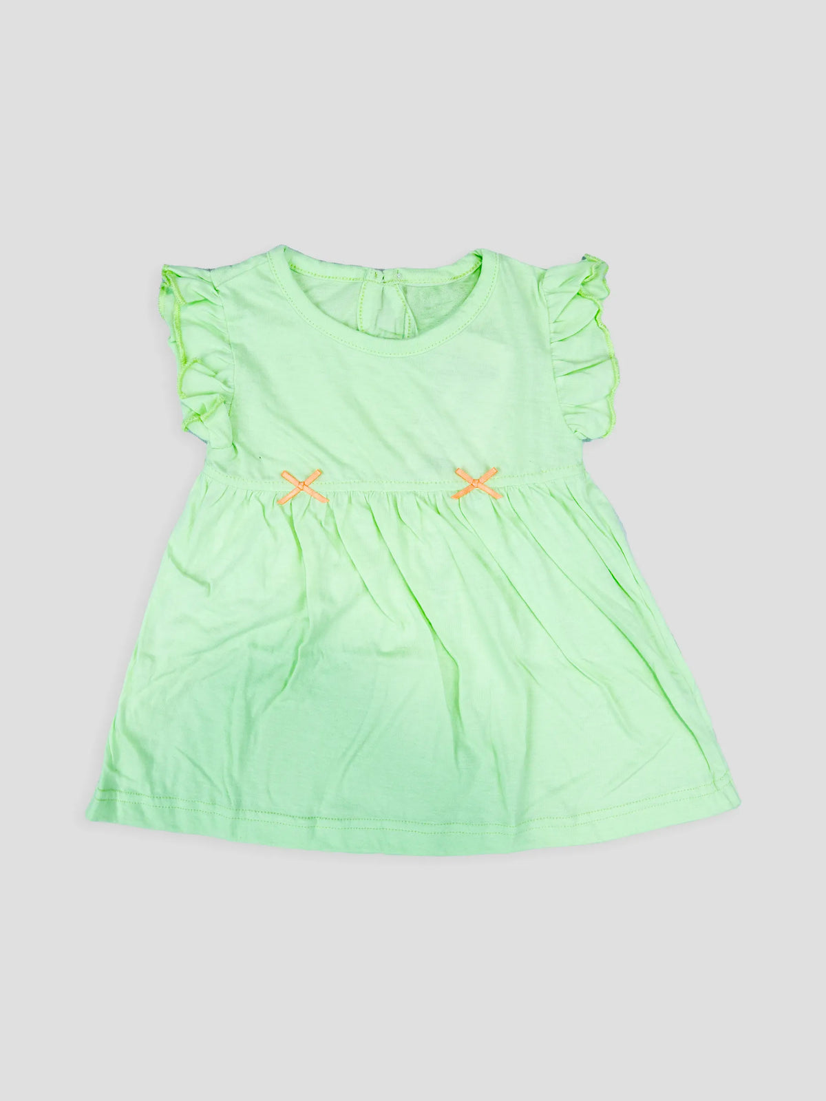 Hap & Hope  Cotton Ruffle Sleeve Bow Frock For Baby Girls