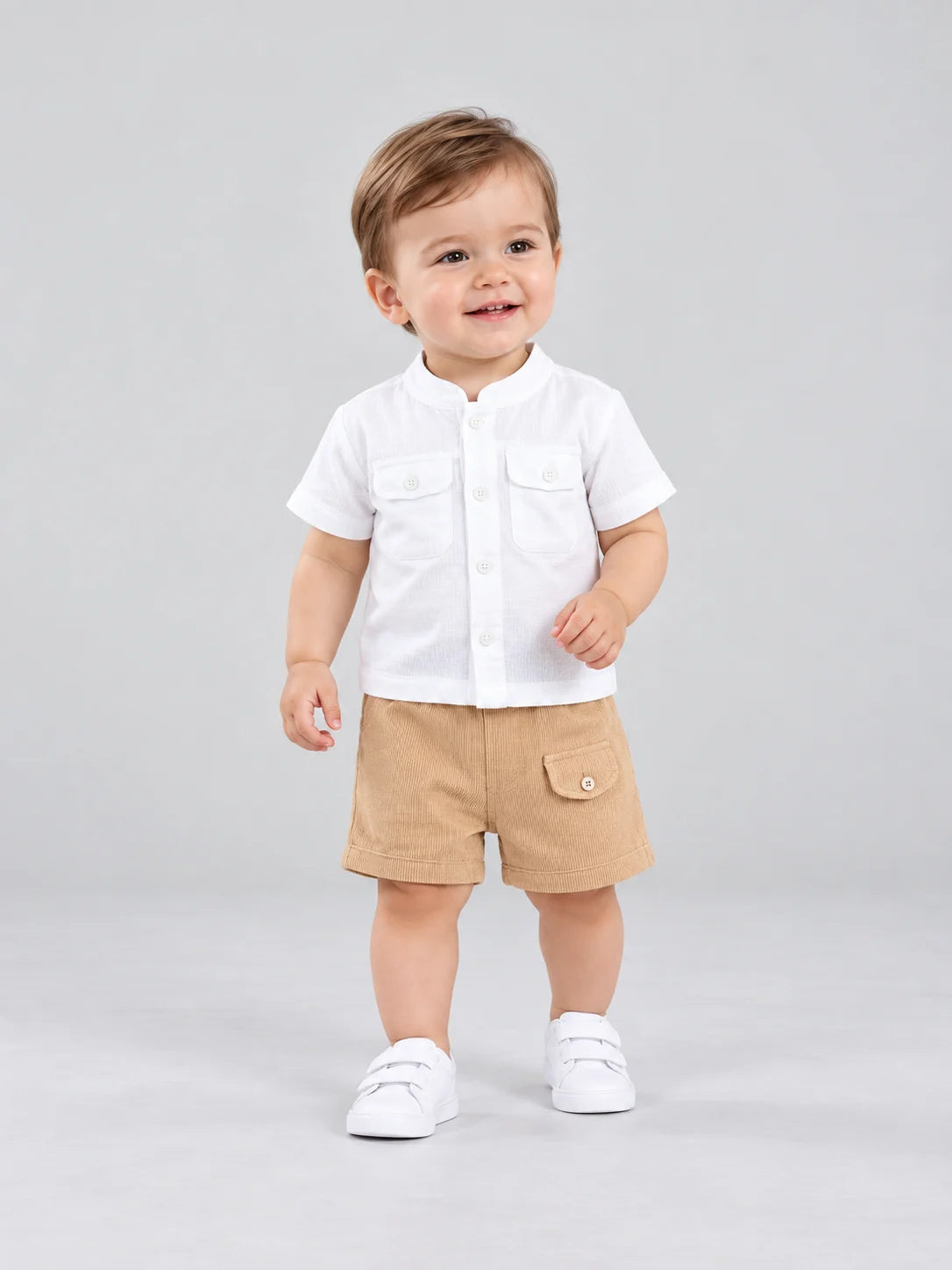 Hap & Hope  Cotton Shirt & Shorts Set with Half Sleeve Chinese Neck For Baby Boys