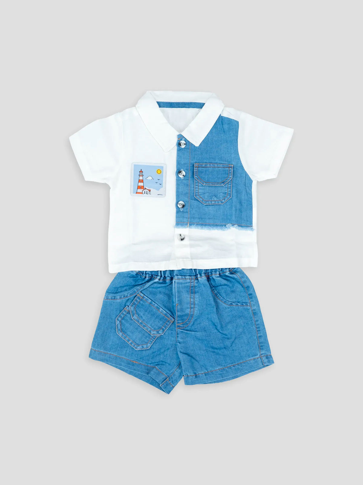 Hap & Hope  Cotton Shirt & Shorts  with Half Sleeve Collar Neck For Baby Boys