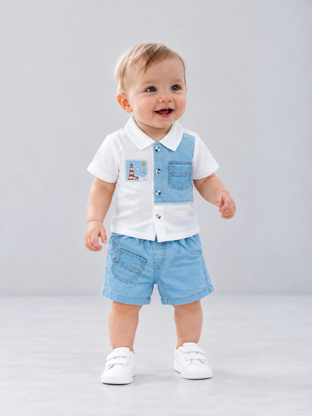 Hap & Hope  Cotton Shirt & Shorts  with Half Sleeve Collar Neck For Baby Boys