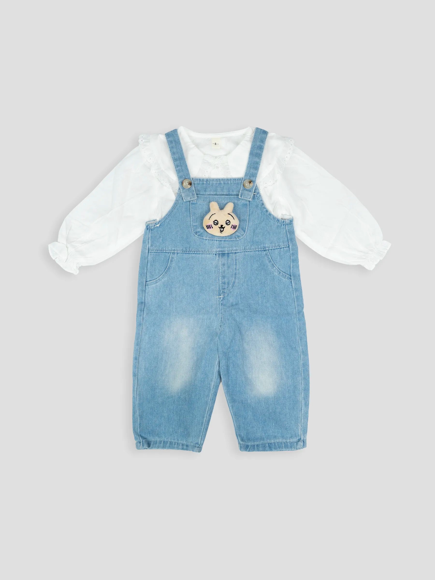 Hap & Hope  Denim  Baba Suit with Full Sleeve Top For Girls