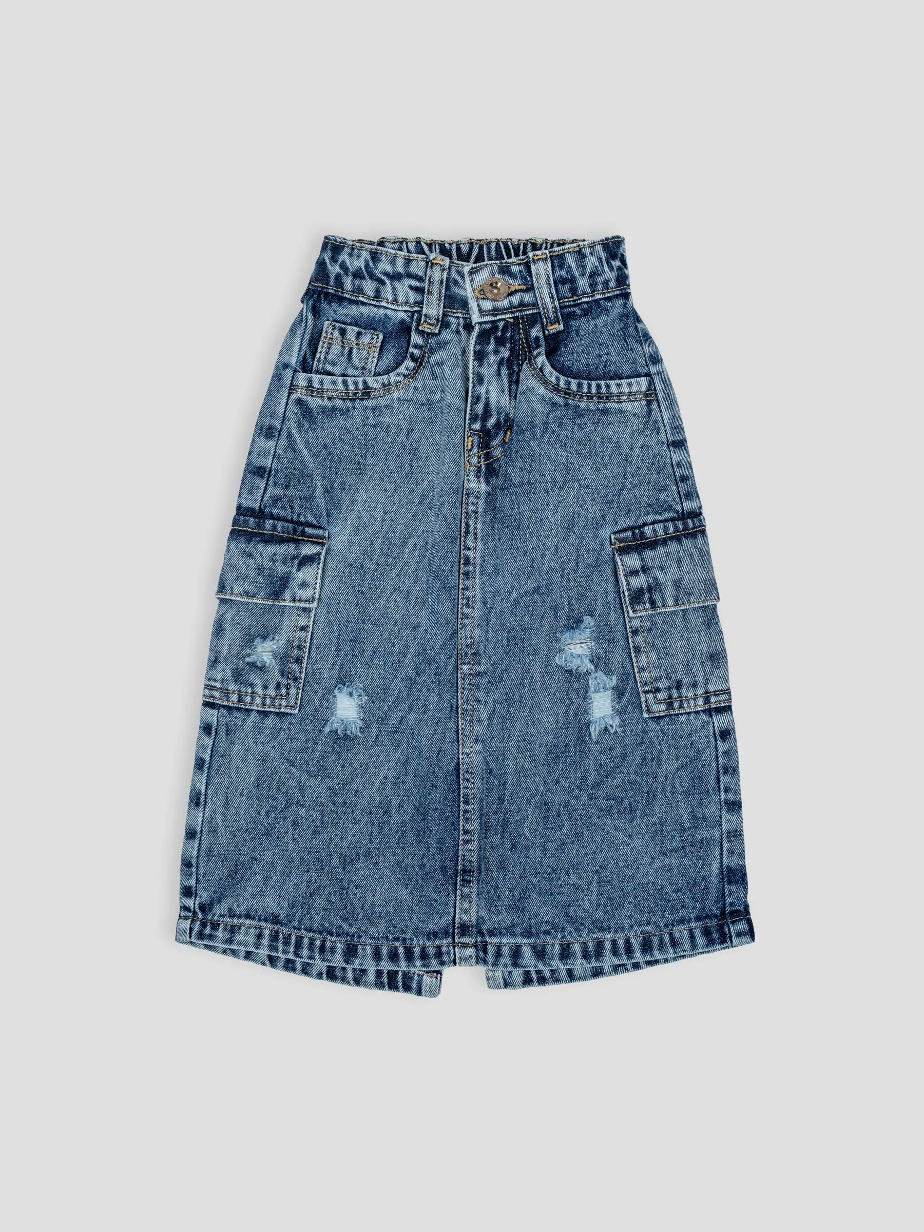 Hap & Hope  Denim Cargo Skirt with Pocket Detailing  For Girls