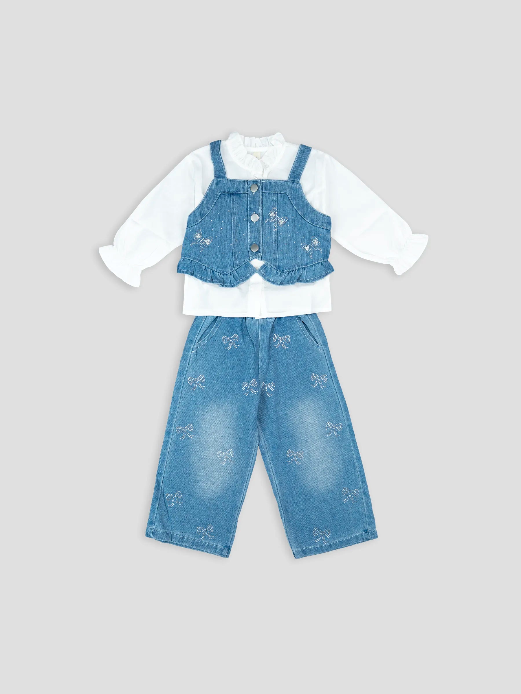 Hap & Hope  Denim Cord Set with Full Sleeve Top For Girls
