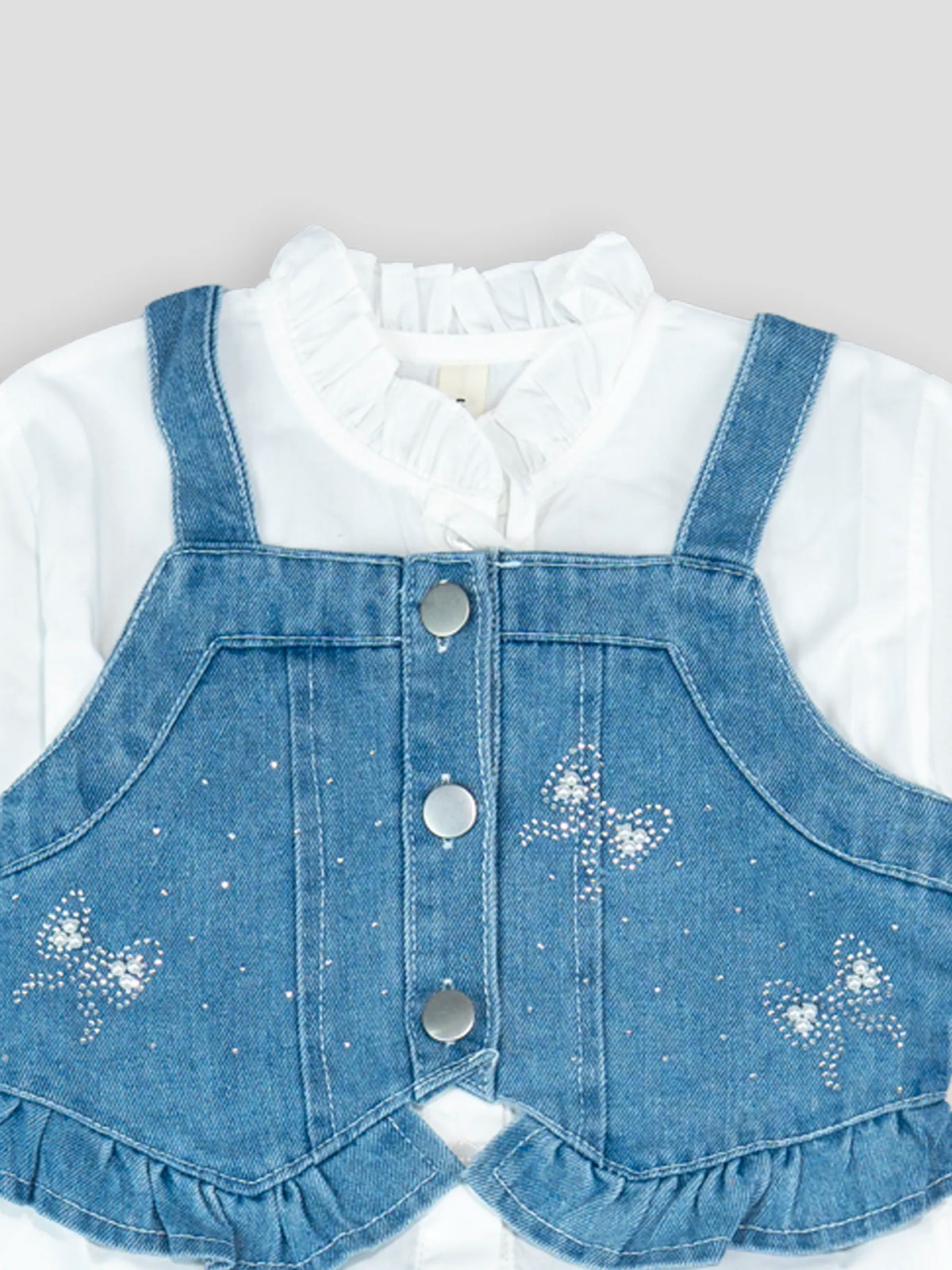 Hap & Hope  Denim Cord Set with Full Sleeve Top For Girls