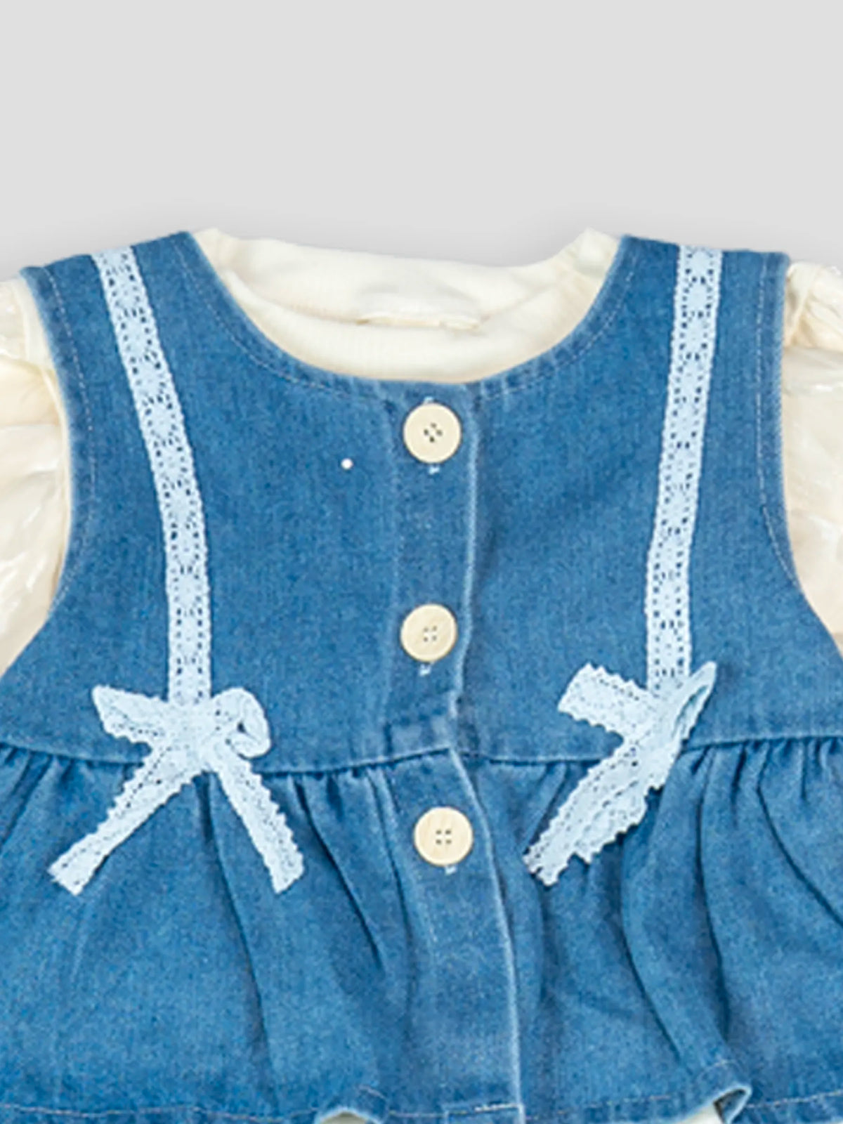Hap & Hope  Denim Cord Set with Full Sleeve Top & Wide Leg Jeans For Girls