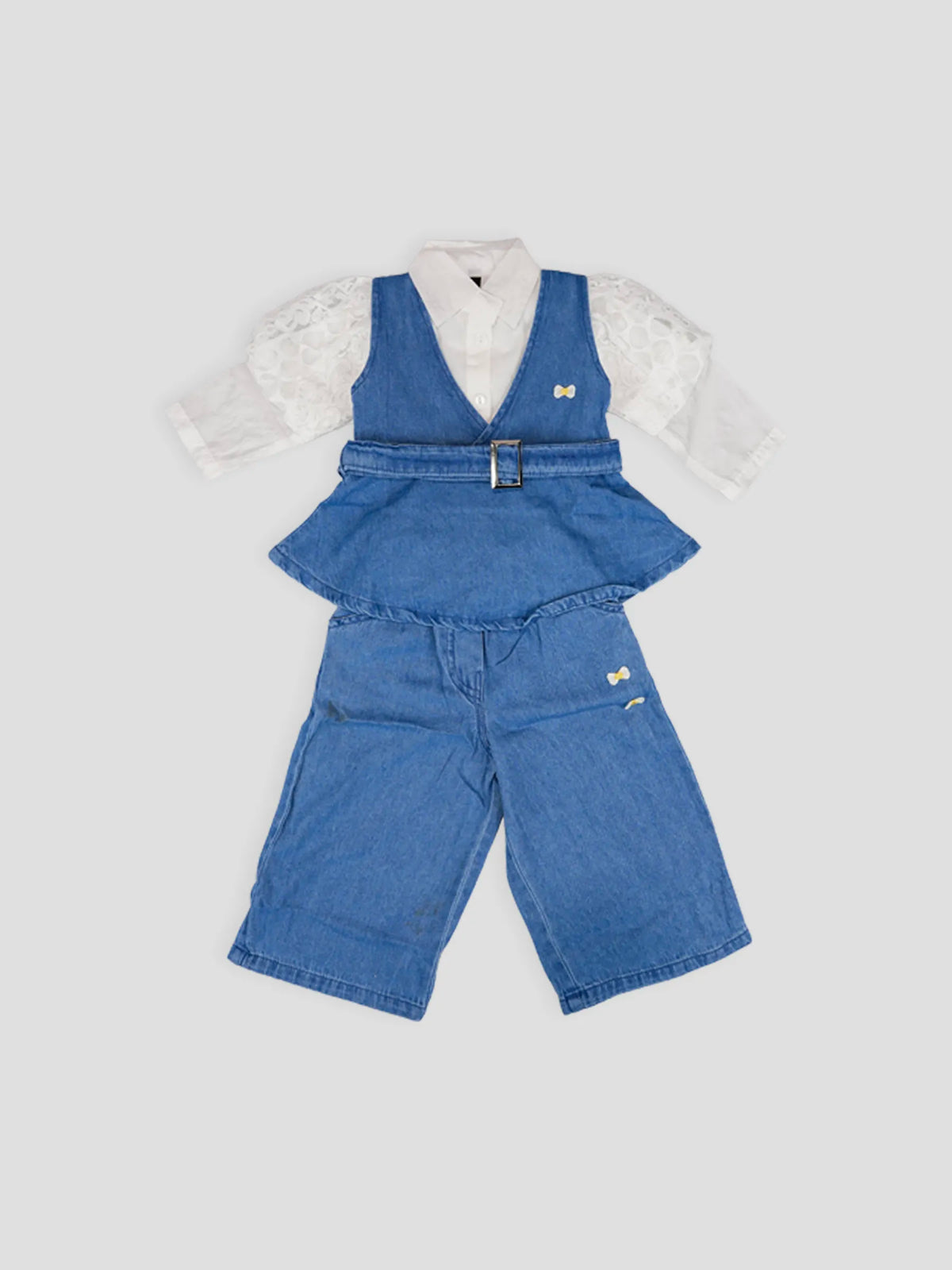 Hap & Hope  Denim Shirt & Skirt Style Cord Set For Girls