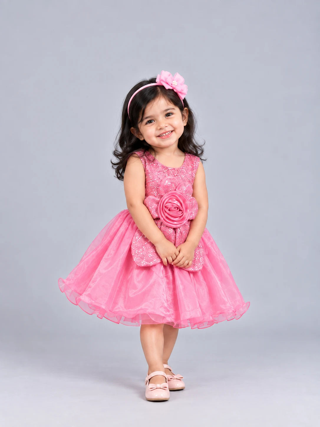 Hap & Hope  Elegant Floral Sequin Party Wear  Frock For Girls