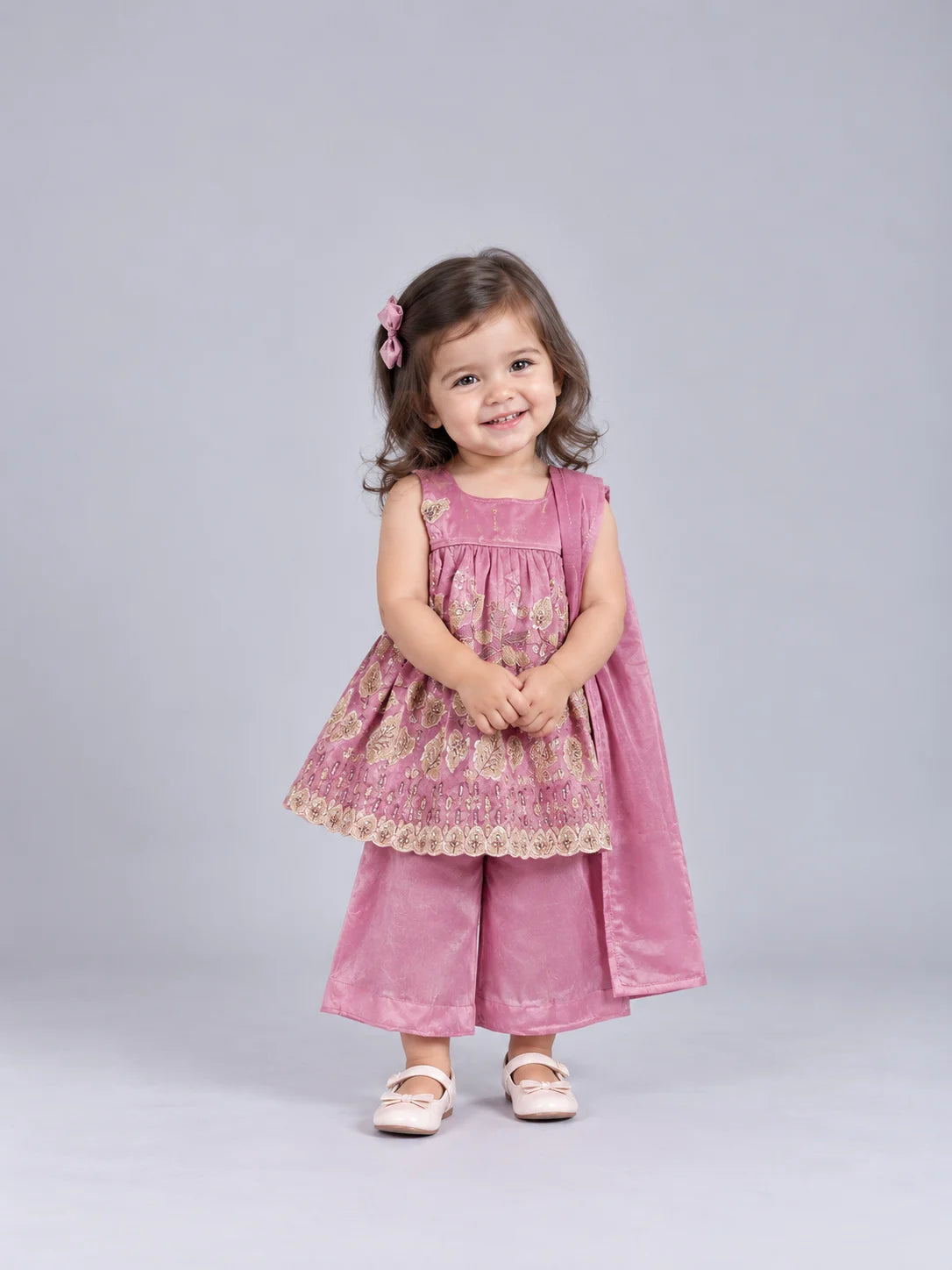Hap & Hope Embroidered Ethnic Sharara Set with Dupatta For Girls