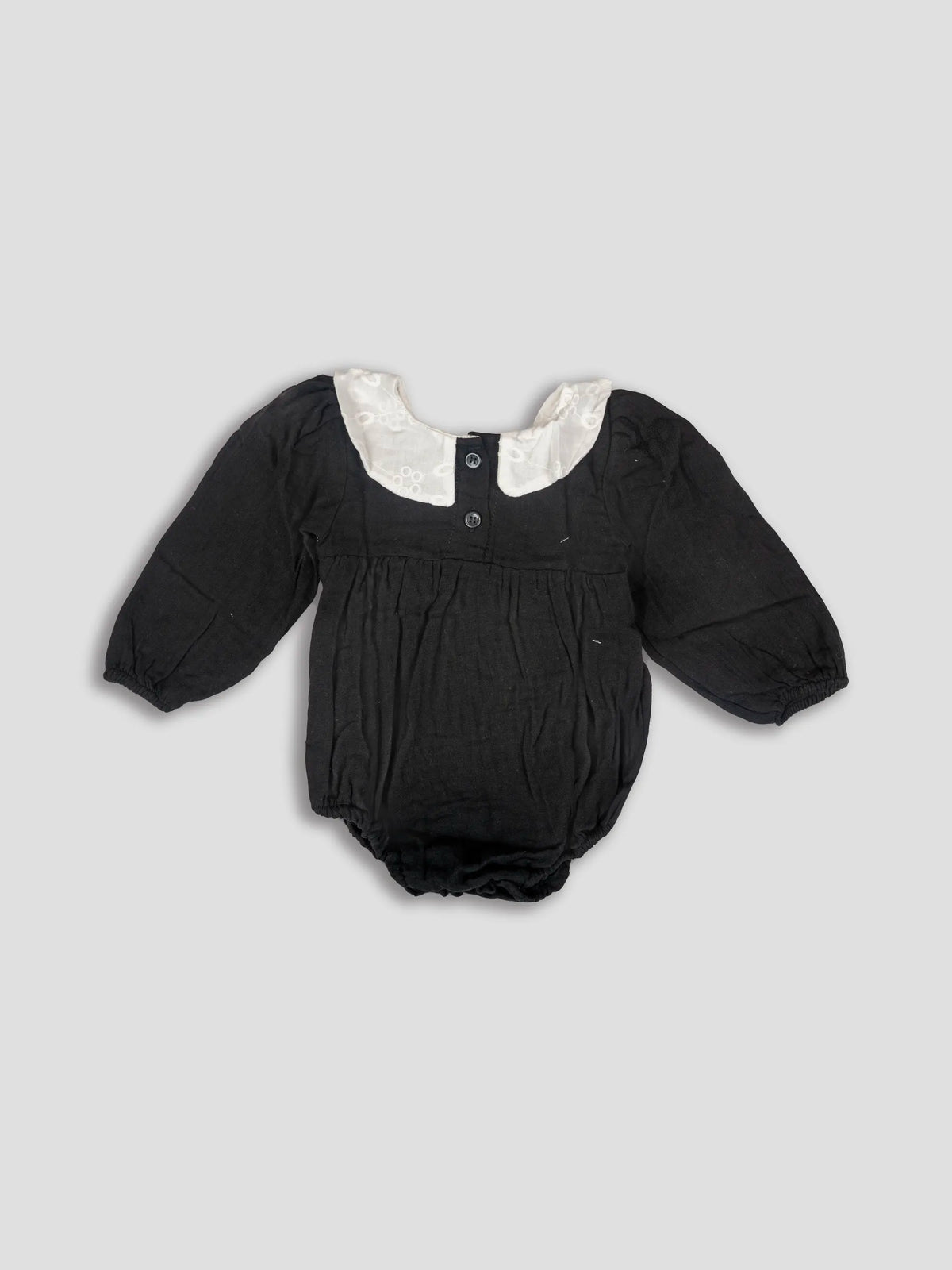Hap & Hope  Embroidered Lace Detail Full Sleeve Cotton Romper For Baby Girls