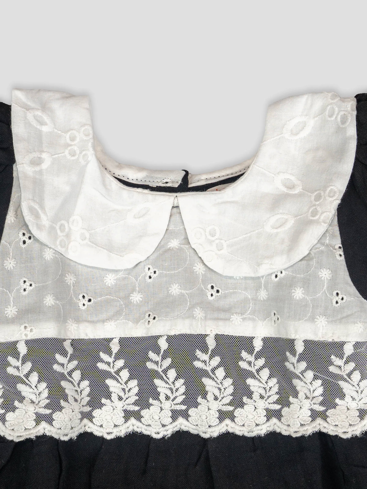 Hap & Hope  Embroidered Lace Detail Full Sleeve Cotton Romper For Baby Girls