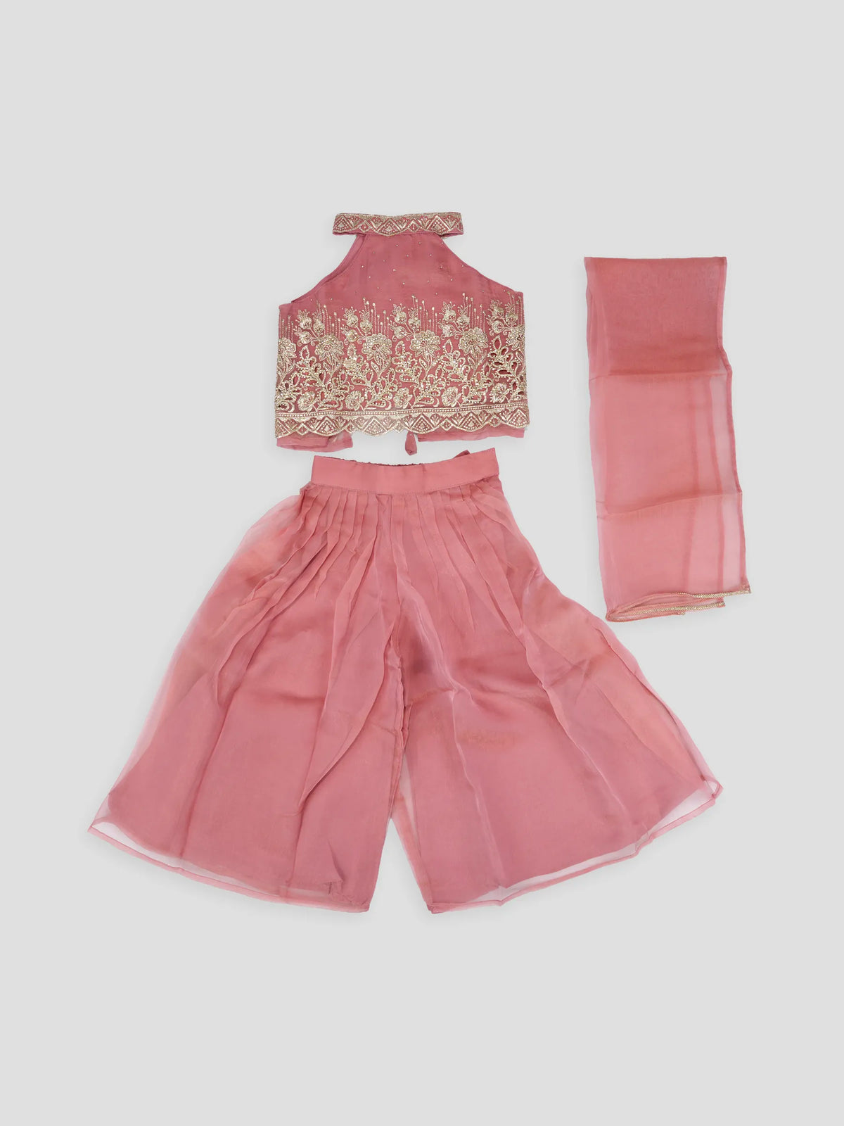 Hap & Hope Ethnic Embroidered Sharara Outfit with Dupatta For Girls