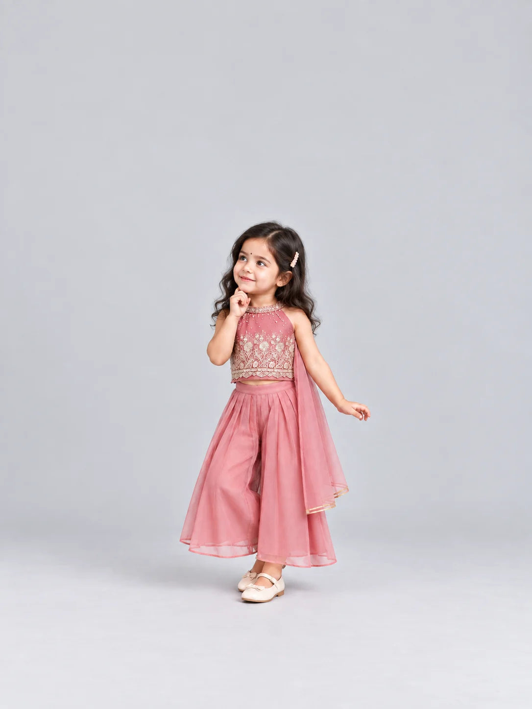 Hap & Hope Ethnic Embroidered Sharara Outfit with Dupatta For Girls