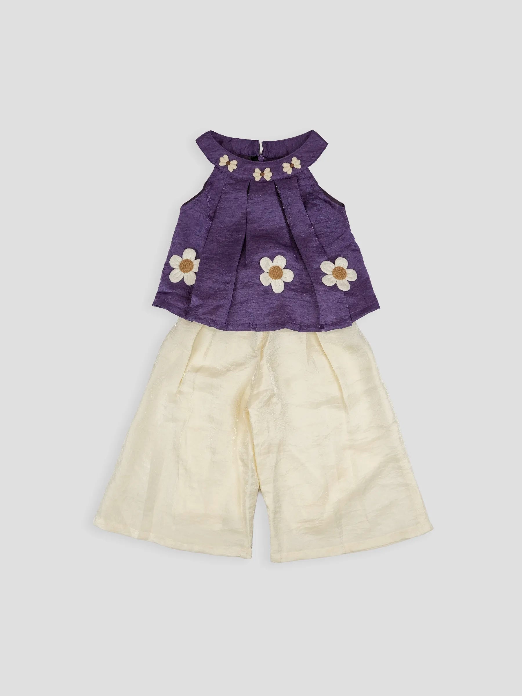 Hap & Hope  Floral Applique Sleeveless Top & Palazzo Coord Set For Girls